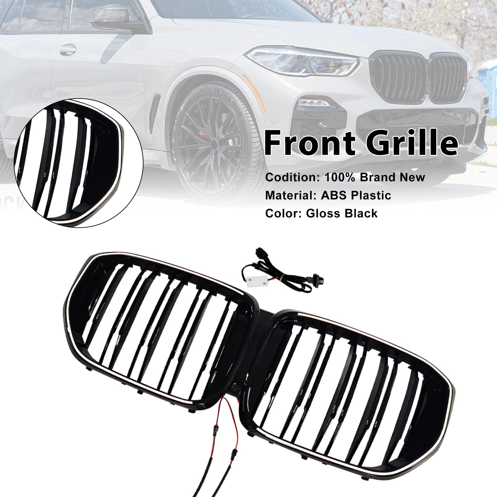 2024+ Fit BMW G05 LCI X5 Double Line W/LED Black Front Bumper Grille Grill