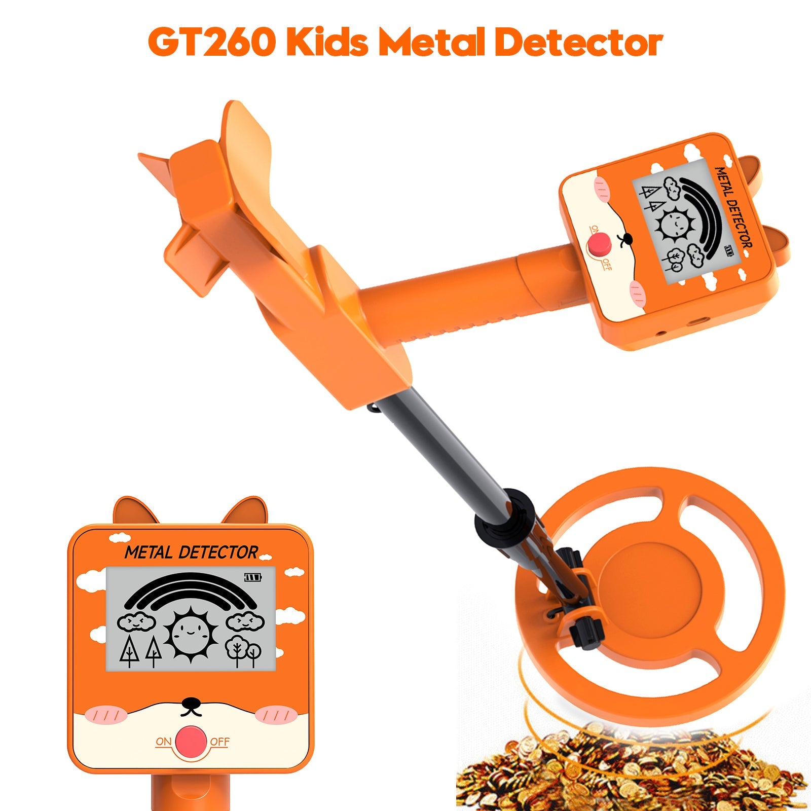 GT260 Kids Child Treasure Seeker Beginners Metal Detector Waterproof 6.3" Coil