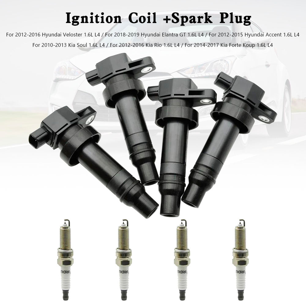 2012-2016 Kia Rio 1.6L L4 Ignition Coil +Spark Plug UF636 4Pcs