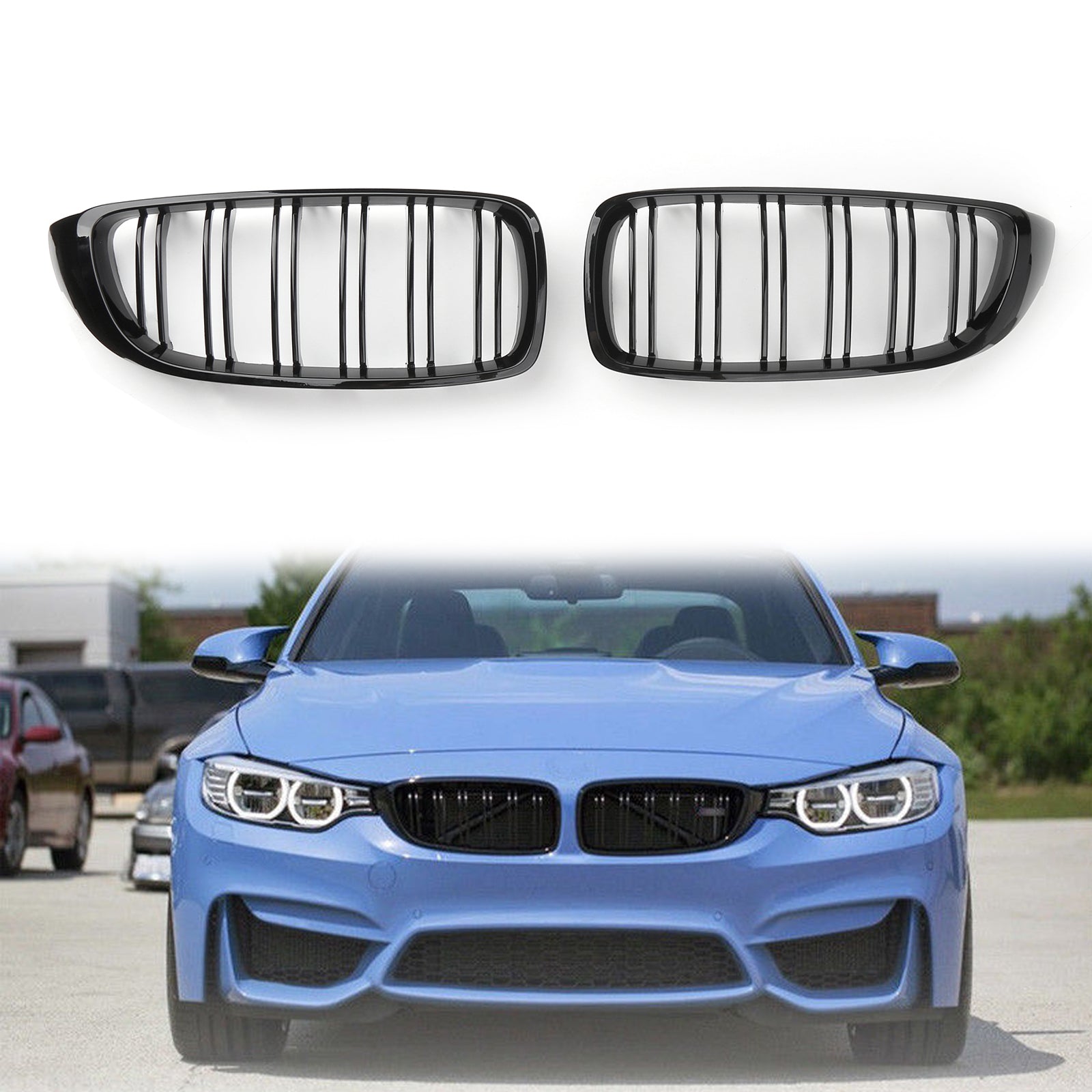 2014-2020 BMW F32 F33 F36 F82 Dual Slat Gloss Black Kidney Grille Grill