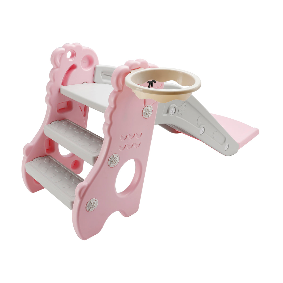 3In1 Kid Folding Slide With Climber,Basketball Hoop,Freestanding Slide Toy Pink