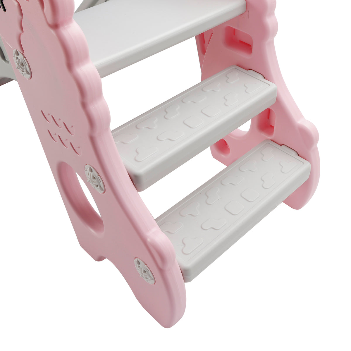 3In1 Kid Folding Slide With Climber,Basketball Hoop,Freestanding Slide Toy Pink