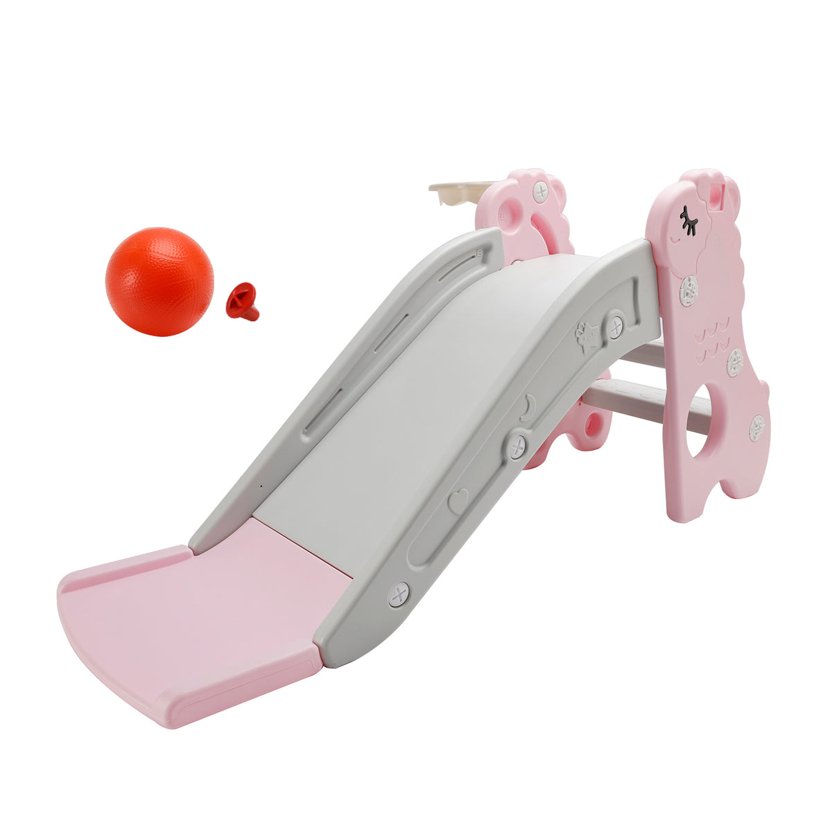 3In1 Kid Folding Slide With Climber,Basketball Hoop,Freestanding Slide Toy Pink