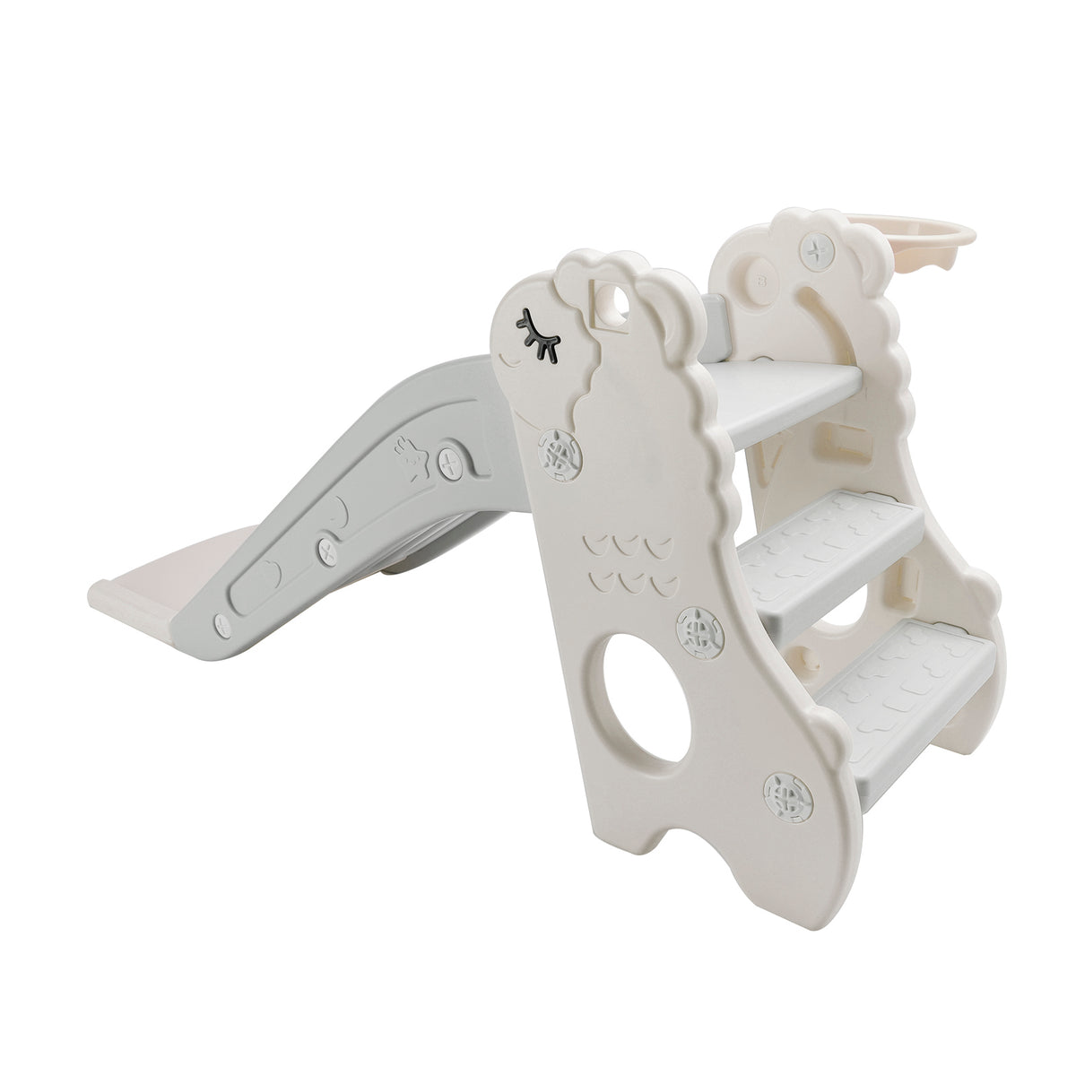 3In1 Kid Folding Slide With Climber,Basketball Hoop,Freestanding Slide Toy White