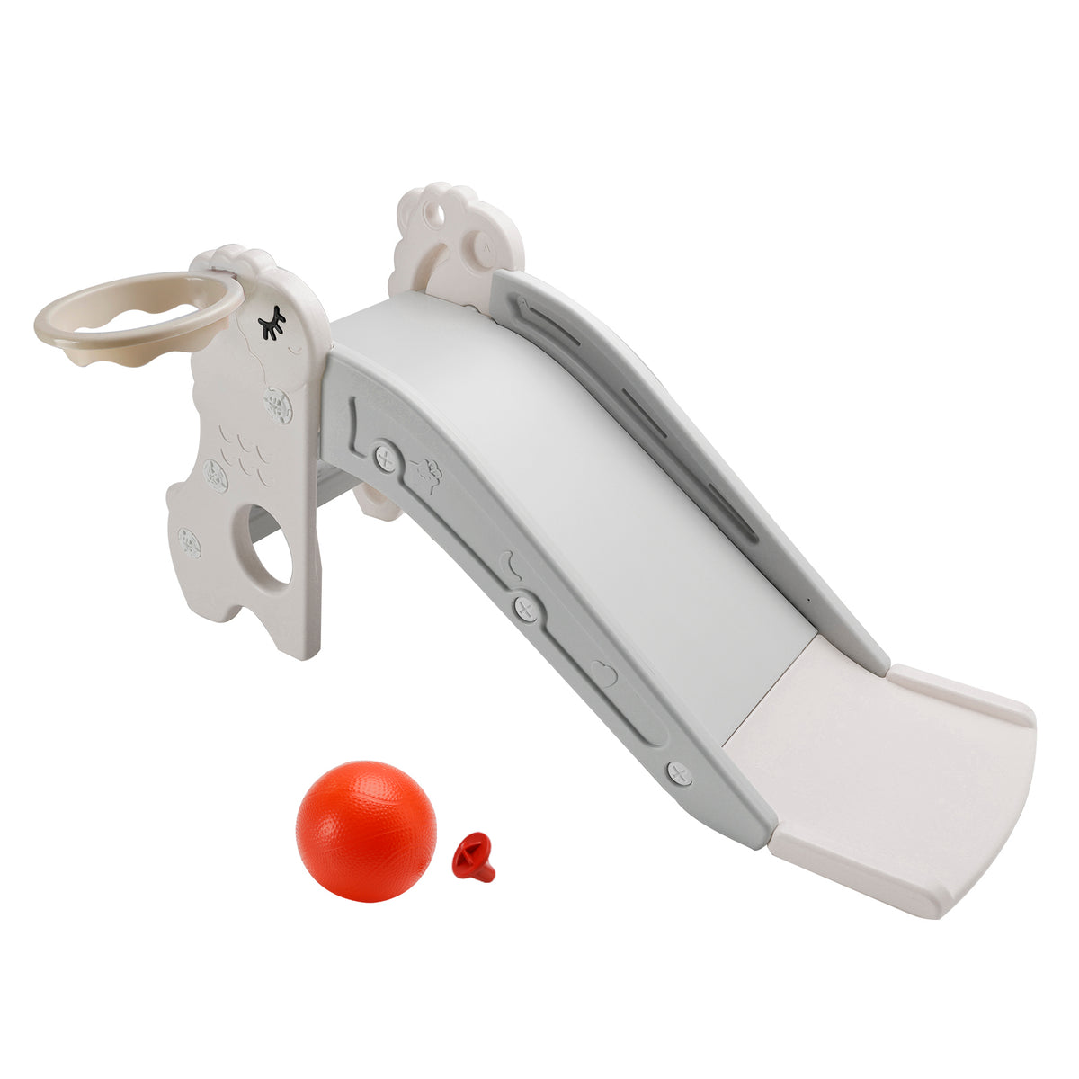 3In1 Kid Folding Slide With Climber,Basketball Hoop,Freestanding Slide Toy White