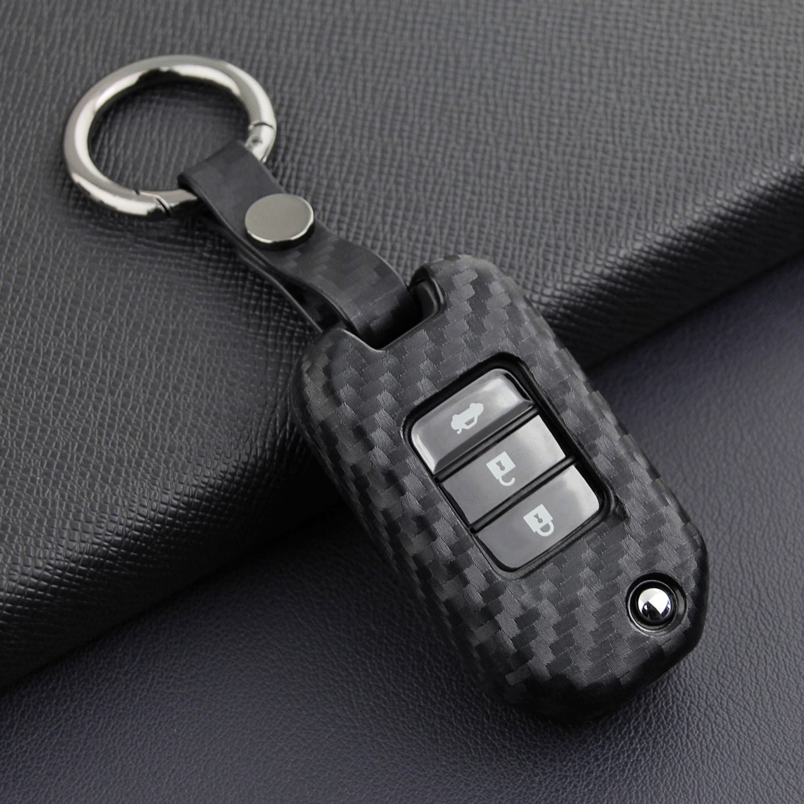 Leather Silicone Car Key Case Cover With Buckle For Honda Accord