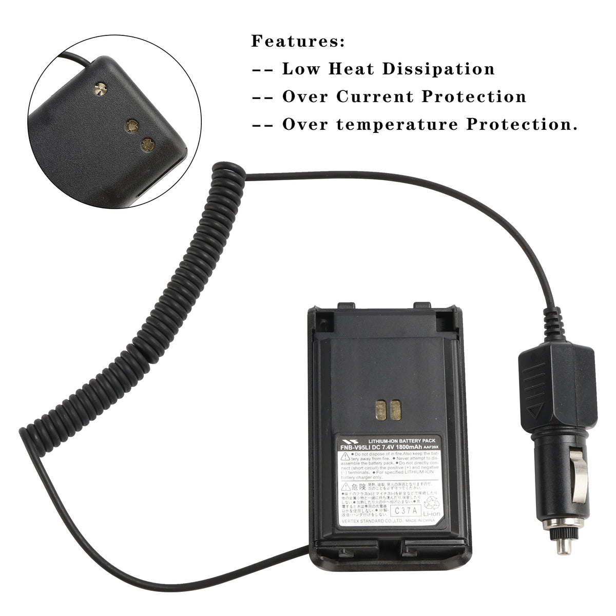 FNB-V95/V96 Car Charger 12V/24V Battery Eliminator For Vertex VX-350 VX351 VX354