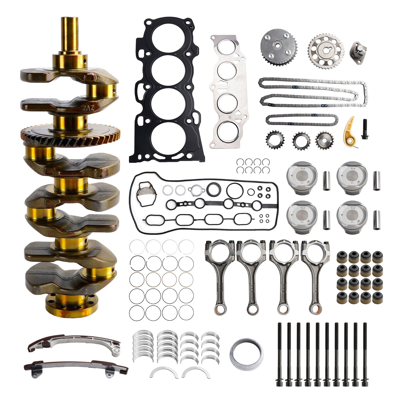 2002-2009 Toyota Camry 2AZ-FE 2.4L Engine Overhaul Rebuild Kit w/ Crankshaft Rods Timing Kit