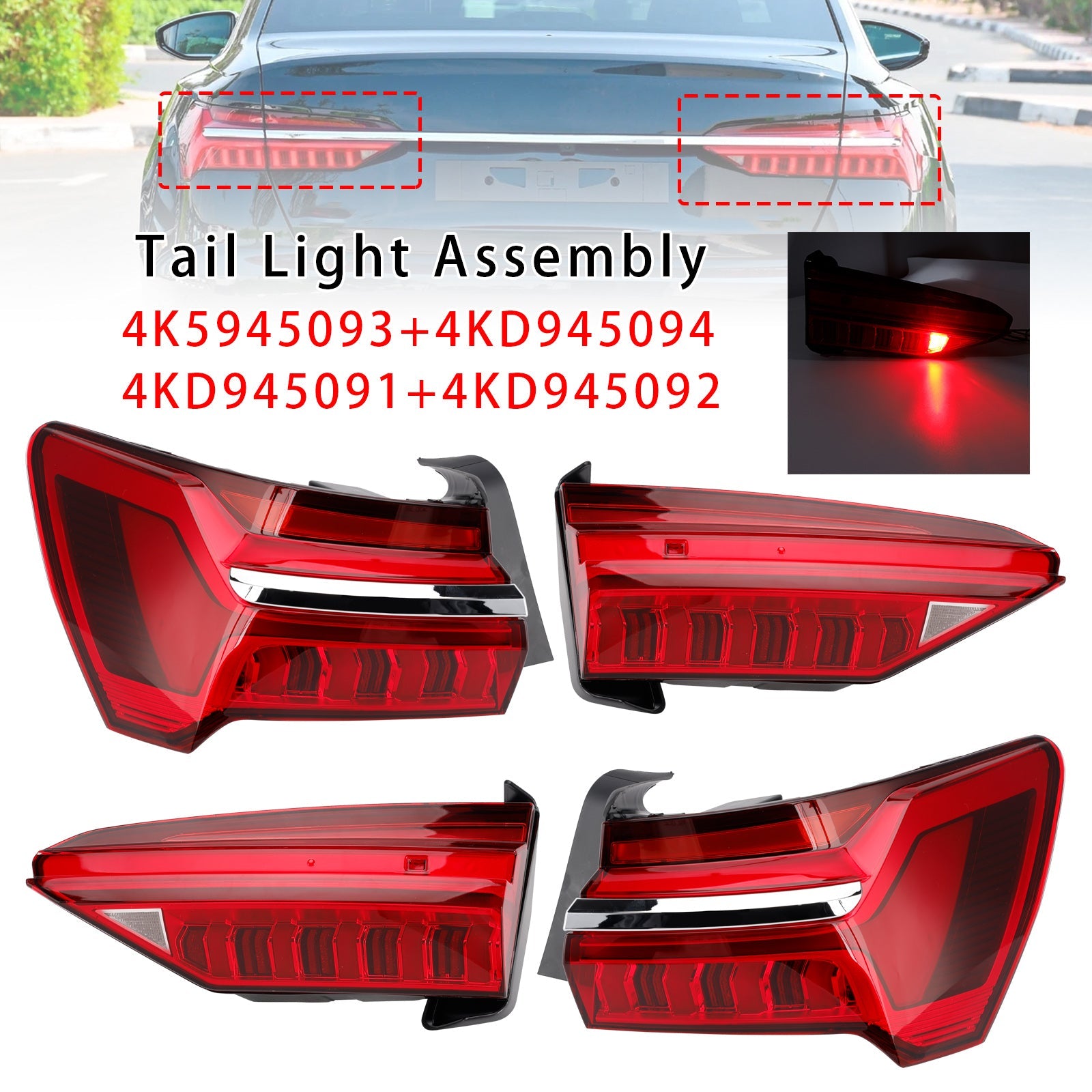 2019-2023 For Audi A6 C8 4PCS Left Right Outer Inner LED Tail Light Assembly