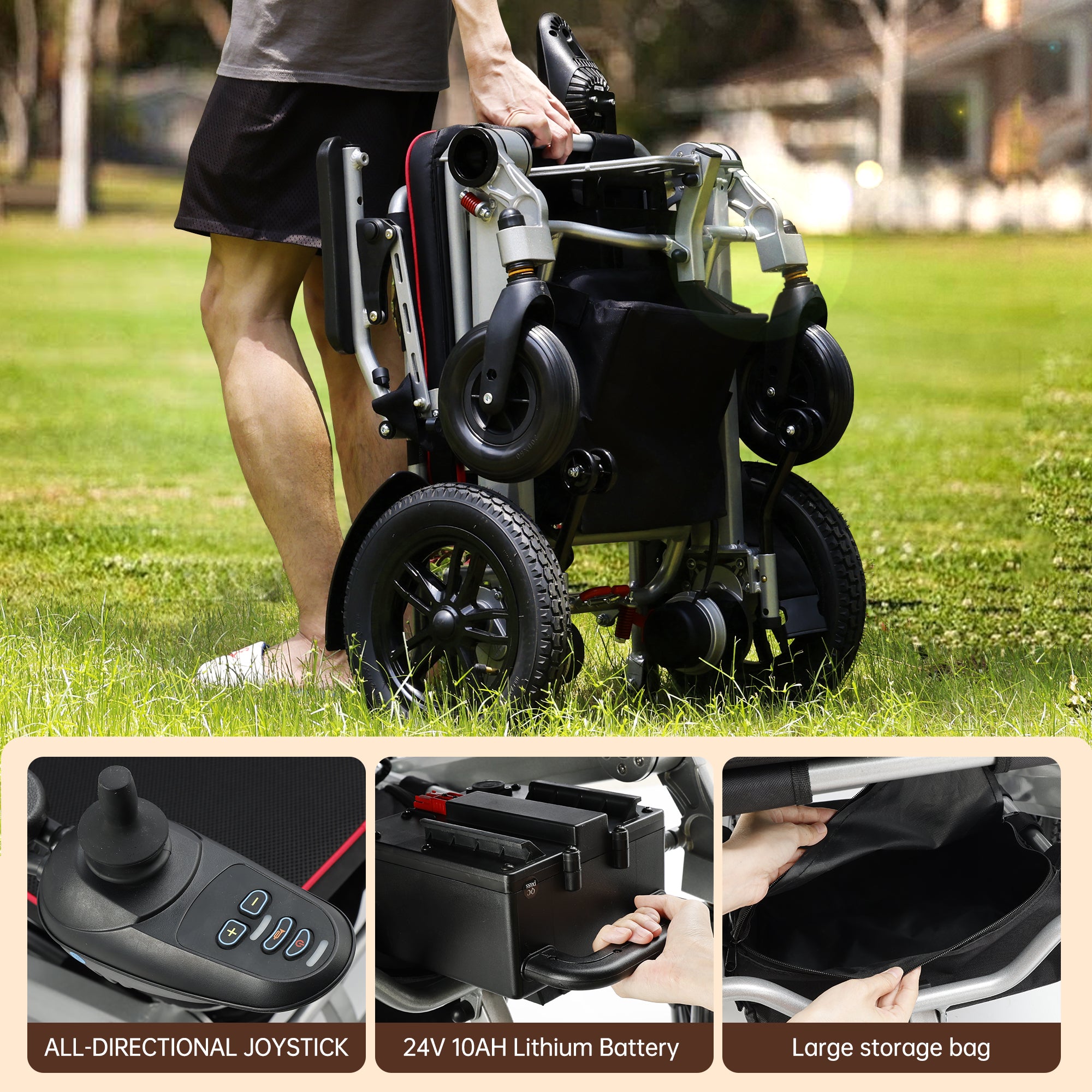 Seniors Compact Portable Airline Approved Electric Wheelchair for Adults Intelligent Power Wheelchairs Lightweight Foldable All Terrain Motorized Wheelchair