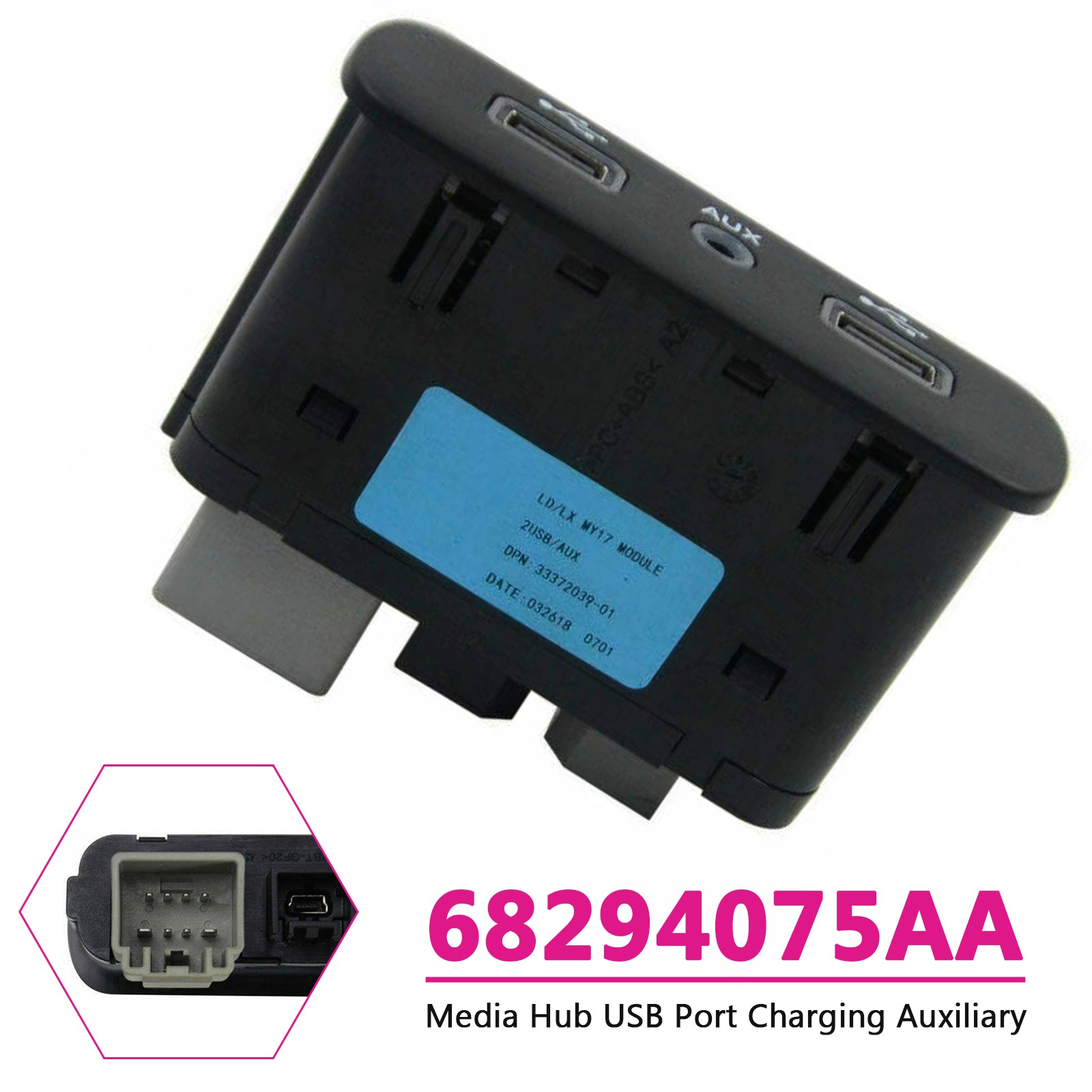 2017-2023 Chrysler Dodge Media Hub USB Port Charging Auxiliary 68294075AA
