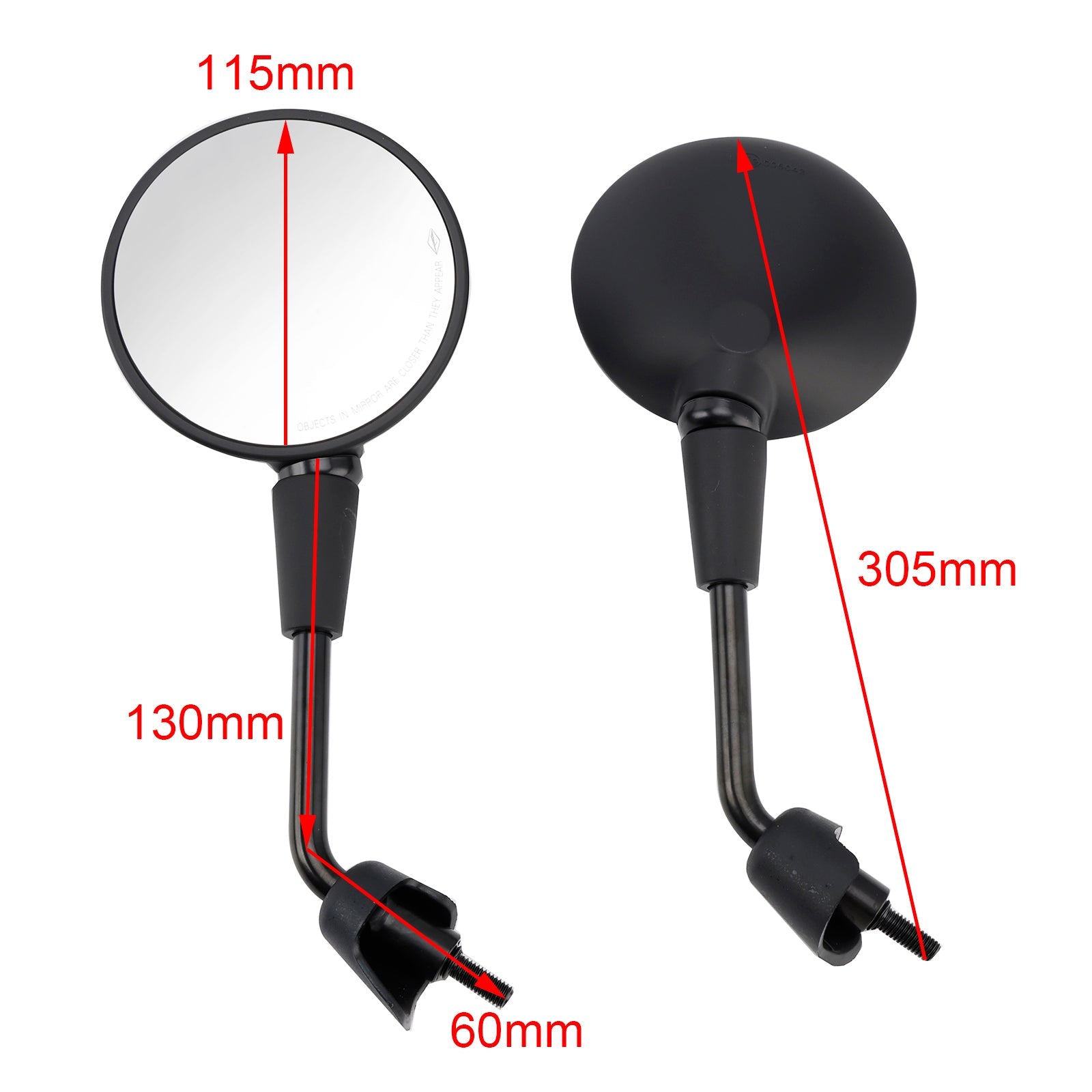 Mirror M8 Shorty left & right Black For Piaggio Vespa Primavera 50 125 150