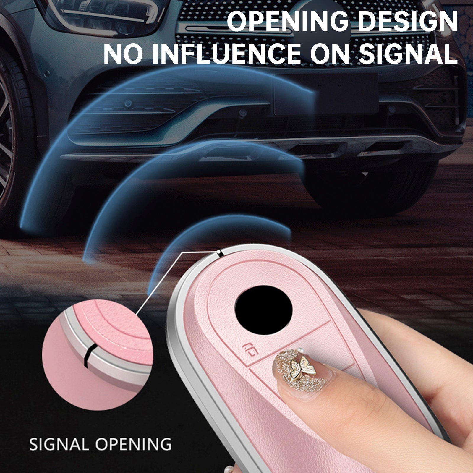 Benz GLC GLK CLS Leather Alloy Aluminum TPU Car Key Pink Case Cover