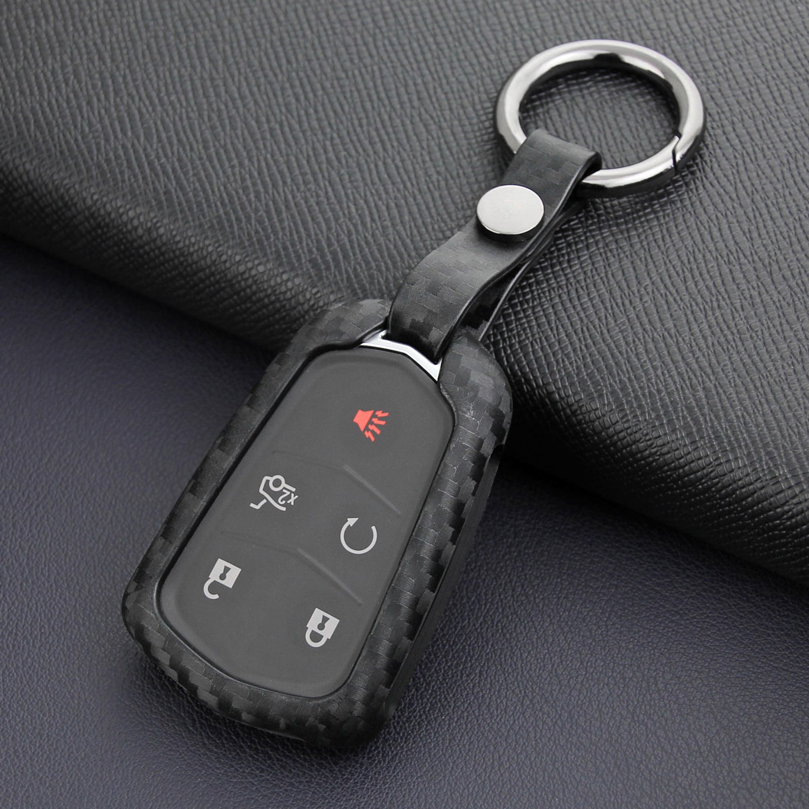 Leather Silicone Car Key Case Cover With Buckle For Cadillac