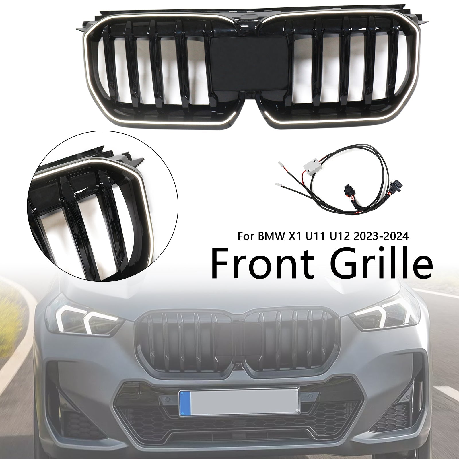 2023-2024 BMW X1 U11 U12 Gloss Black Front Bumper Kidney Grill Grille