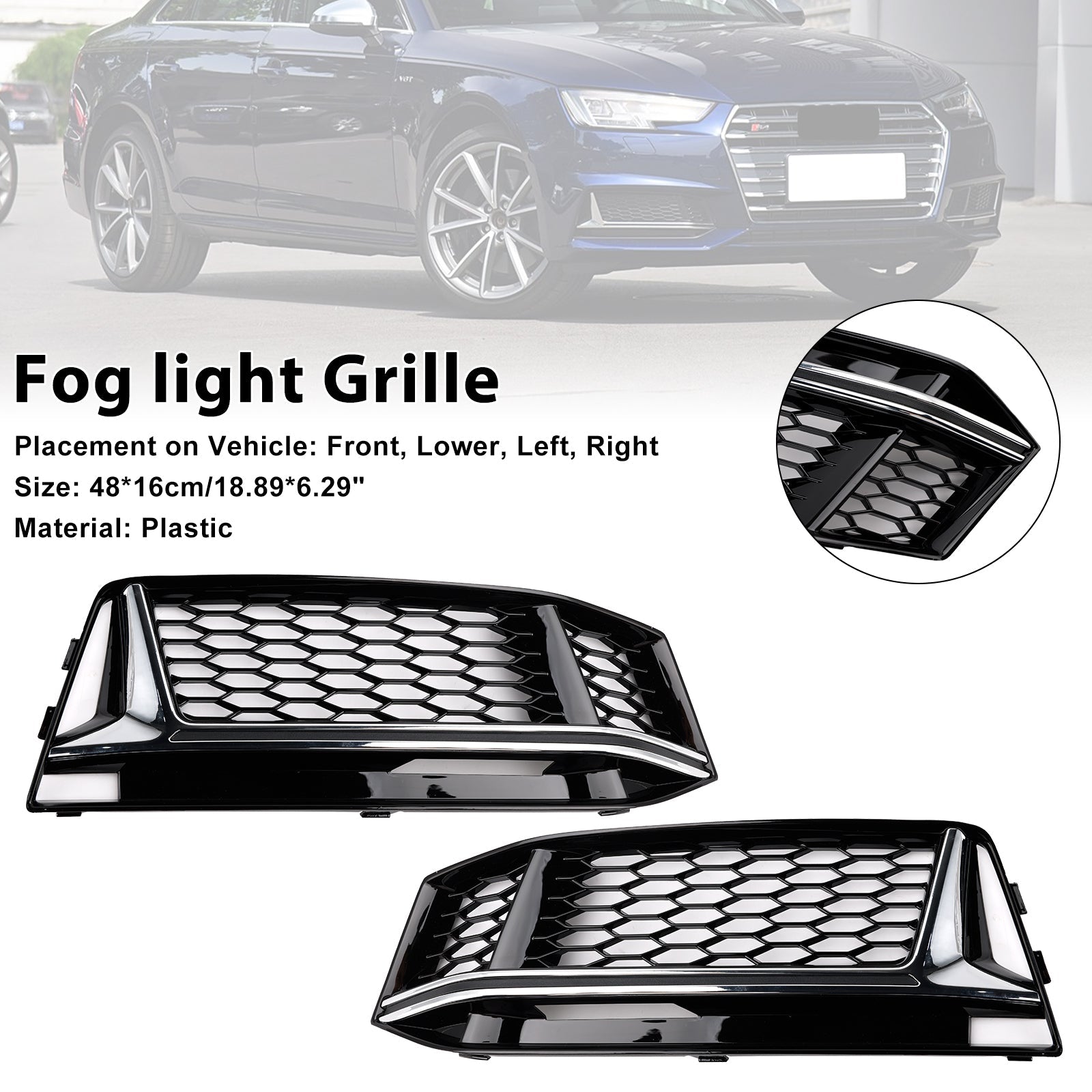 2016-2018 AUDI A4 B9 S-Line S4 2PCS Fog Light Cover Grille Grill