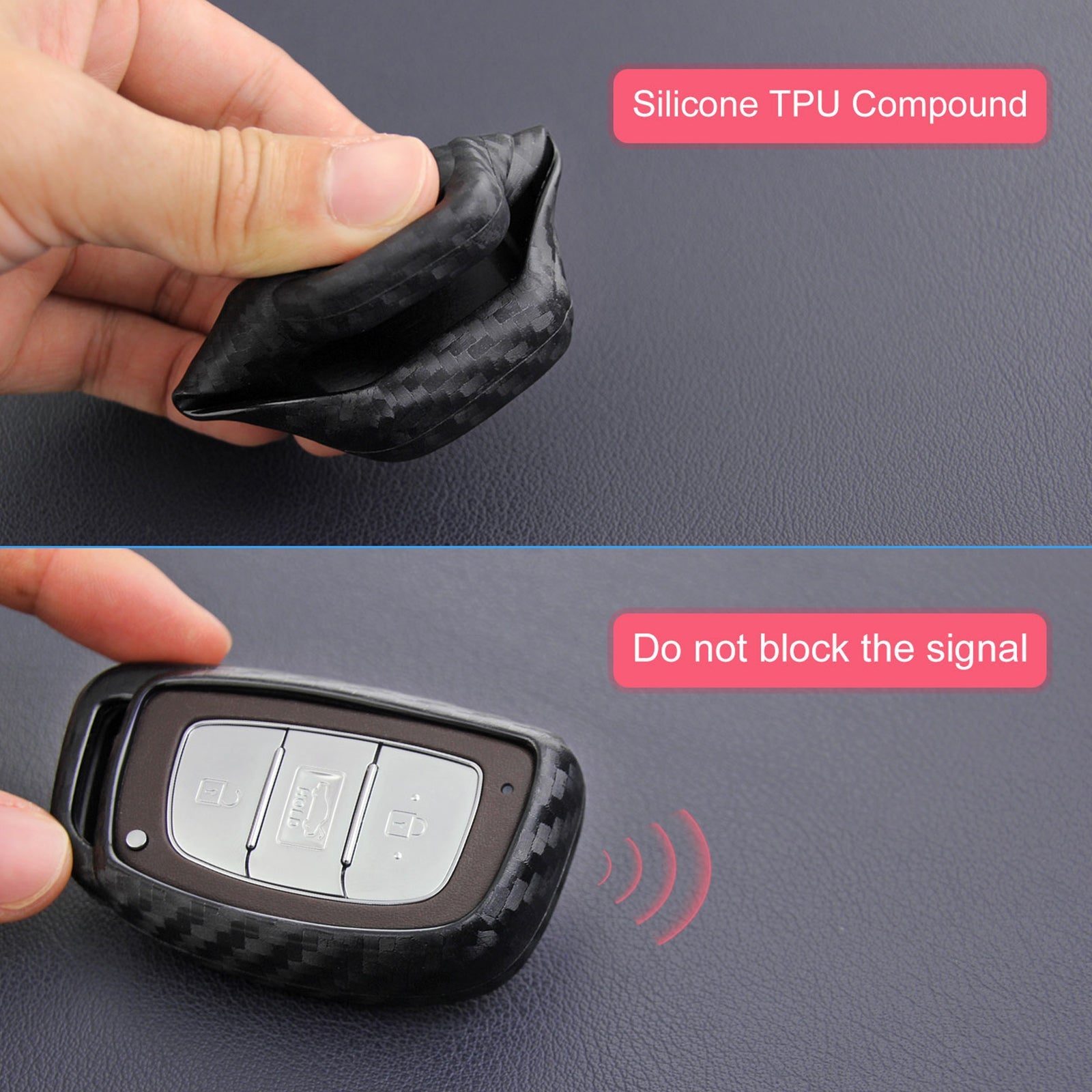 Leather Silicone Car Key Case Cover With Buckle For Hyundai