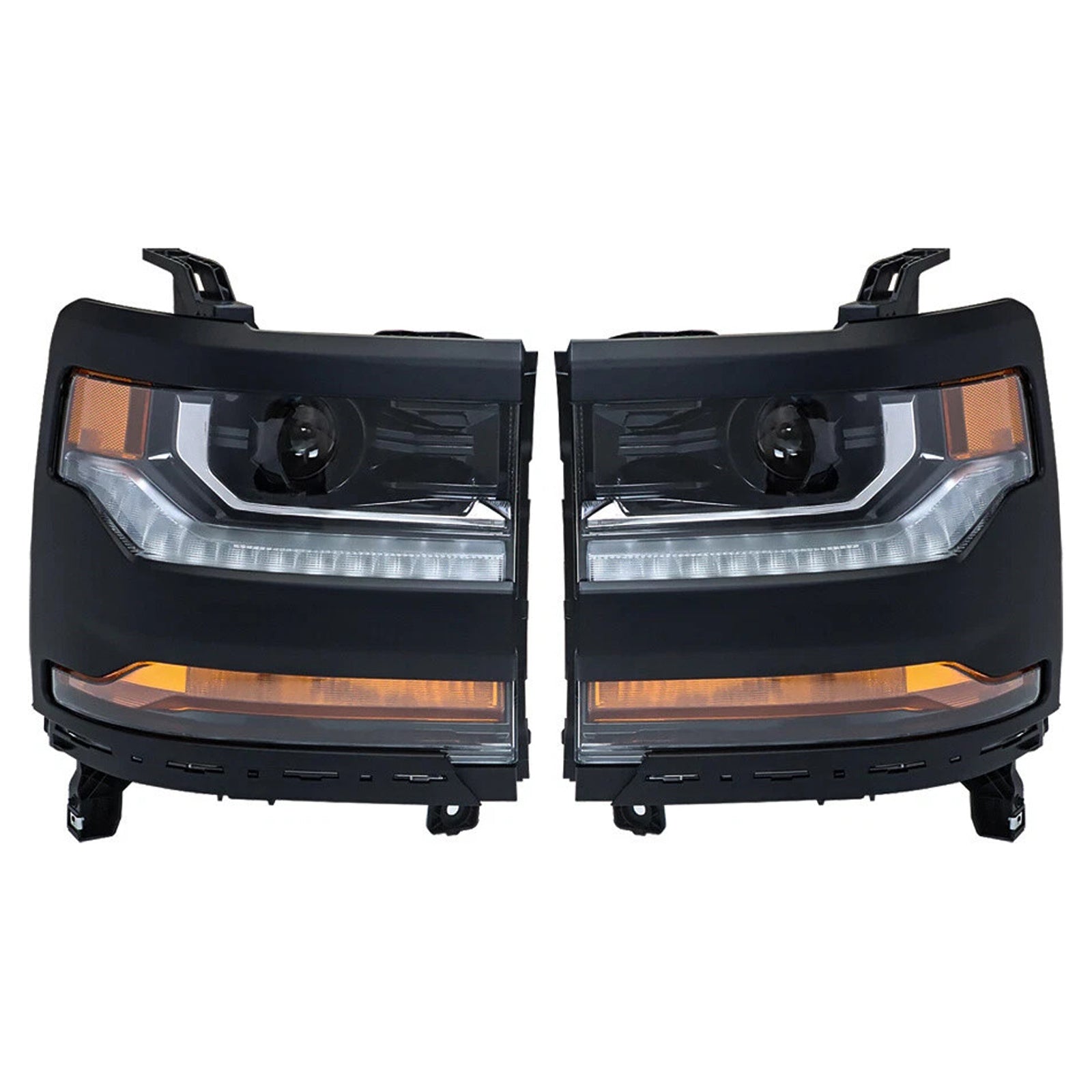 2016-2019 For Chevy Silverado 1500 Left+Right LED Headlight Gloss Black 84357696 84893098