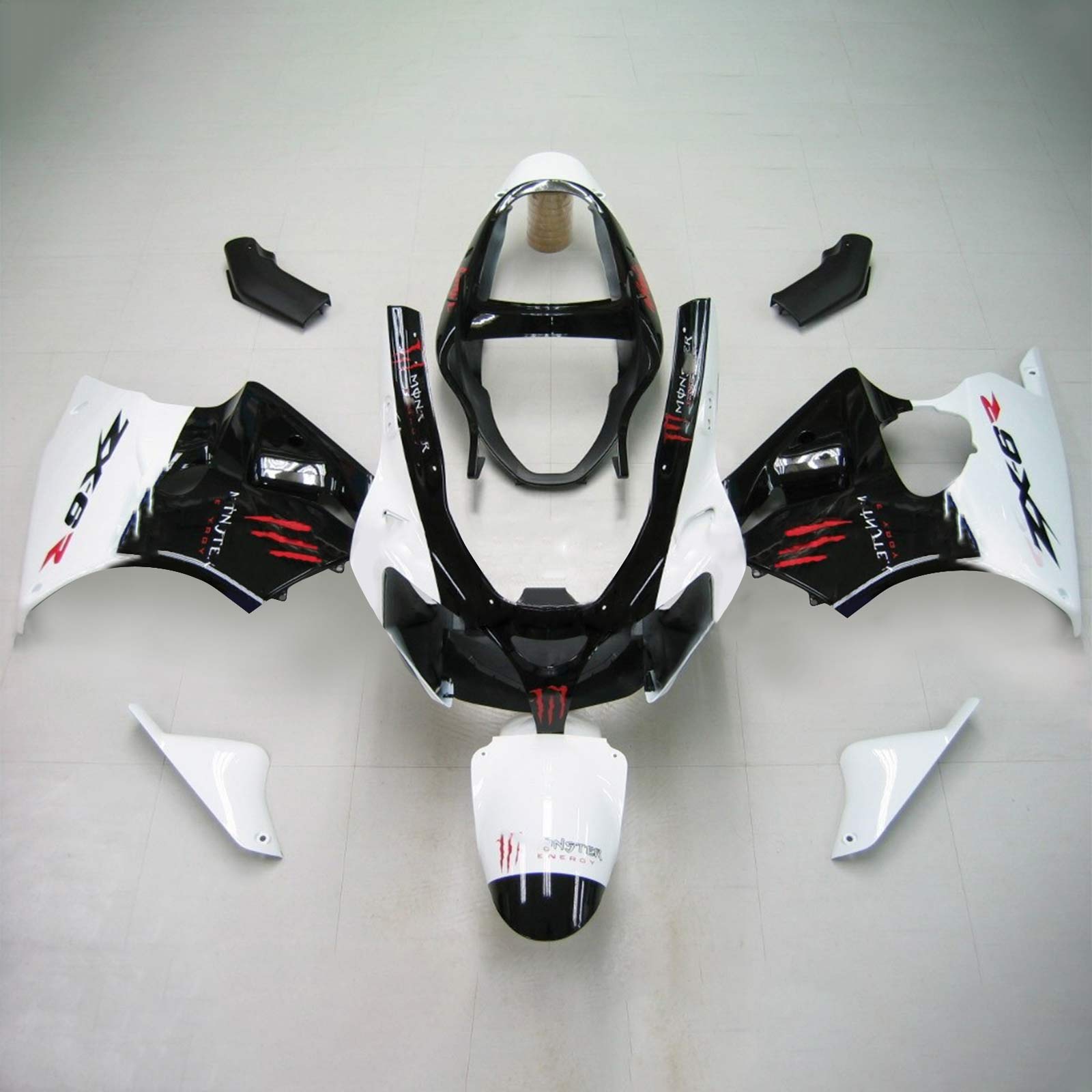2000-2002 Kawasaki Zx6R Fairing White Black Kit