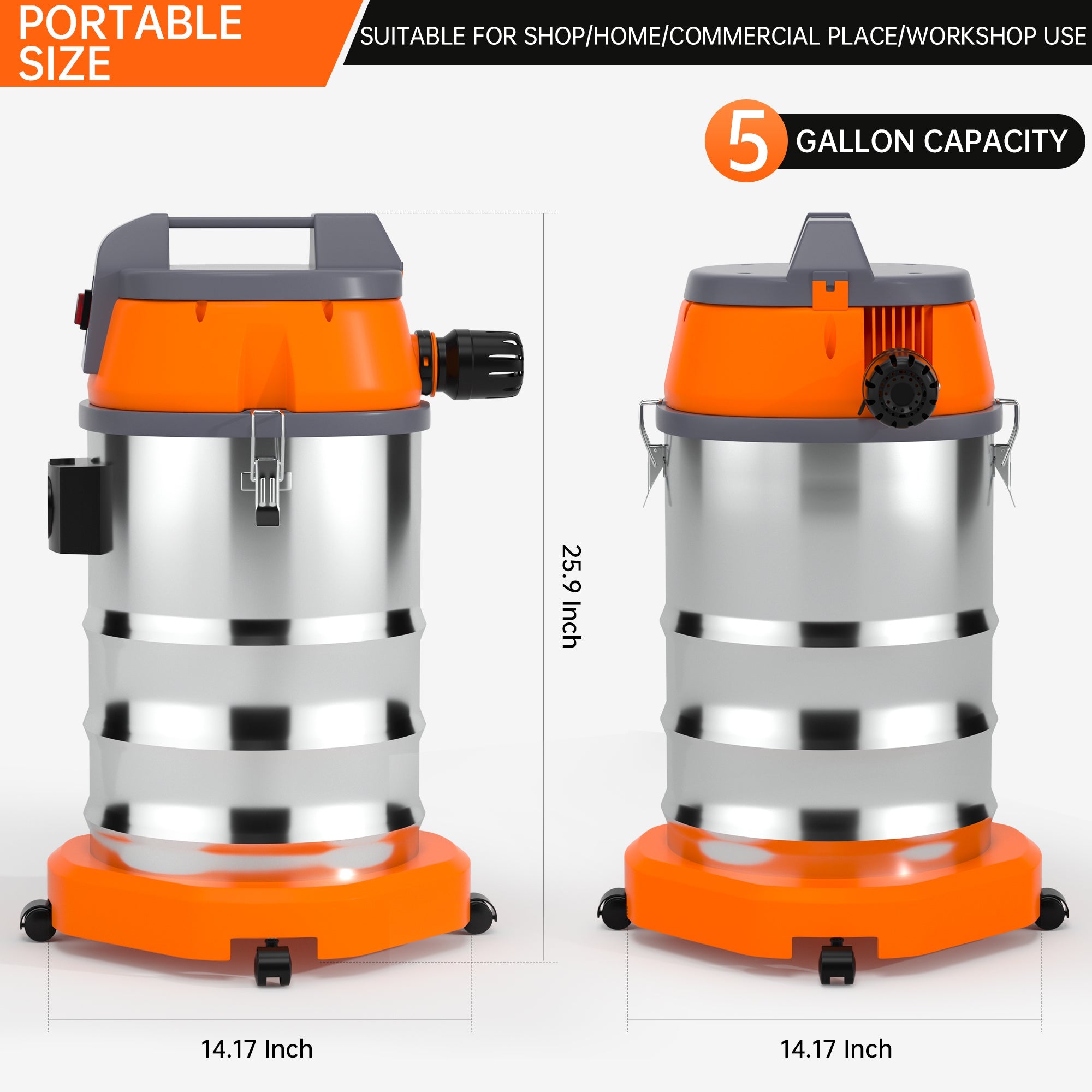 Wet Dry Blow Three Uses 10 Gallon 1200w 8 Peak Hp Stainless Steel Shop Vac Vacuum Cleaner Garage Portable Car Detailing For House Garage Workshop Car