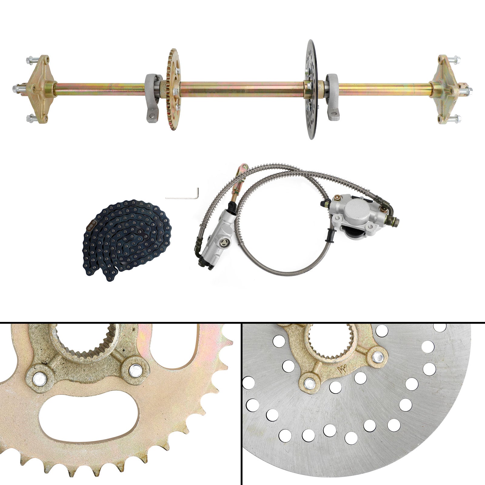 32" ATV Quad Go Kart Rear Live Axle Kit Sprocket Brake Wheel Hub Brake Assembly