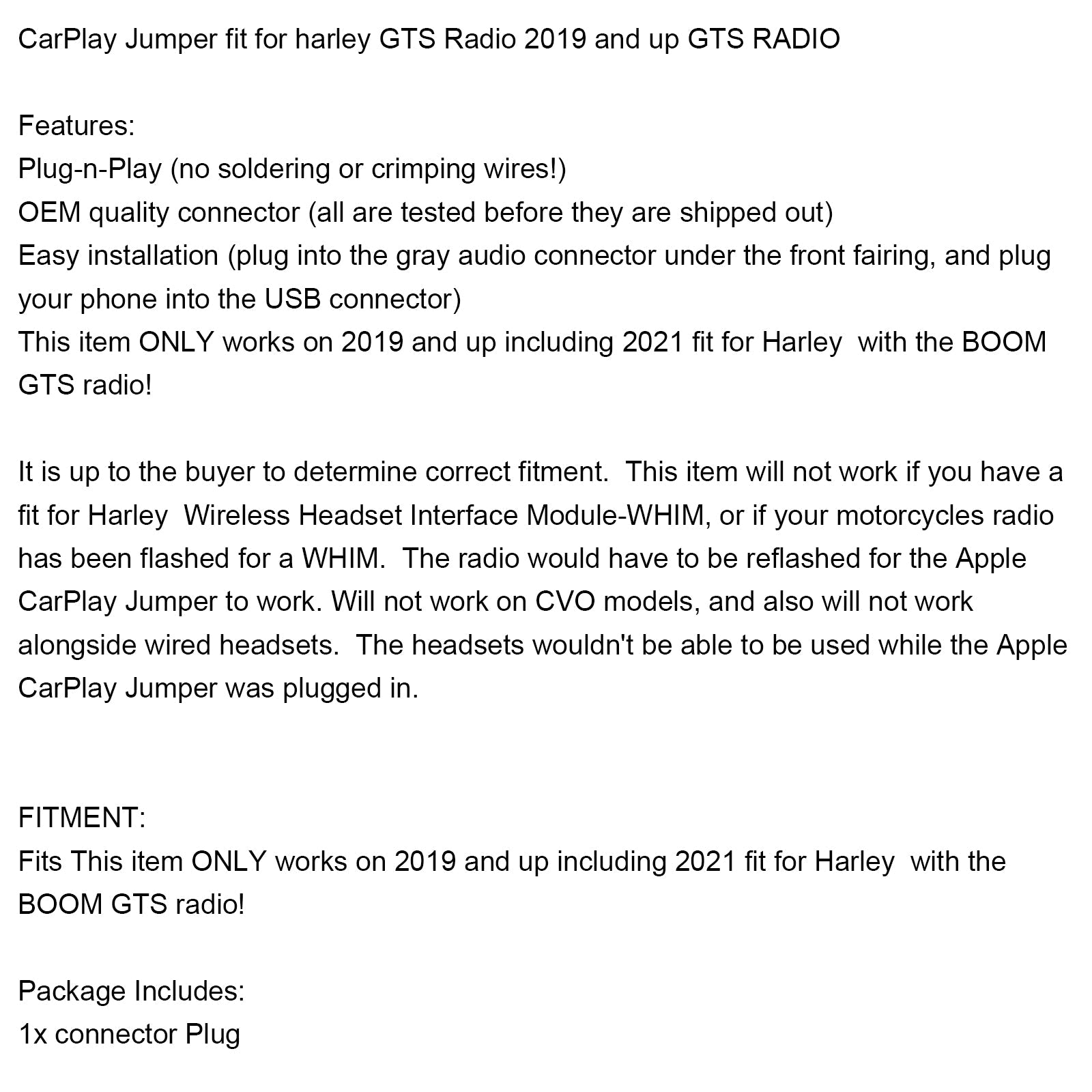 CarPlay Jumper fit for harley GTS Radio 2019 and up GTS RADIO