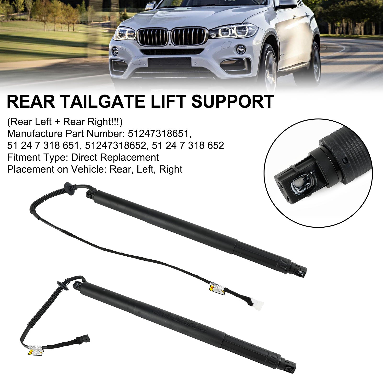 2014-2019 BMW X6 F16 F86 SUV xDrive 30d 2993ccm 277HP 204KW (Diesel) 2PCS Tailgate Power Lift Support 51247318651