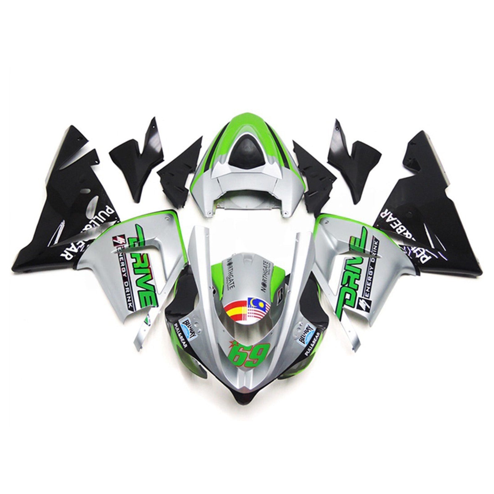 Injection Fairing Kit Bodywork Plastic ABS fit For Kawasaki ZX10R 2004-2005