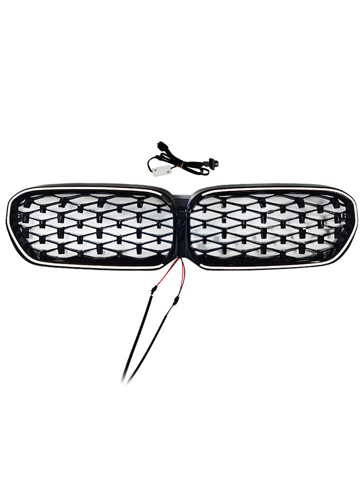 2021-2024 Fit BMW 5 Series G30 G38 Diamond Front Kidney Grill Grille Black
