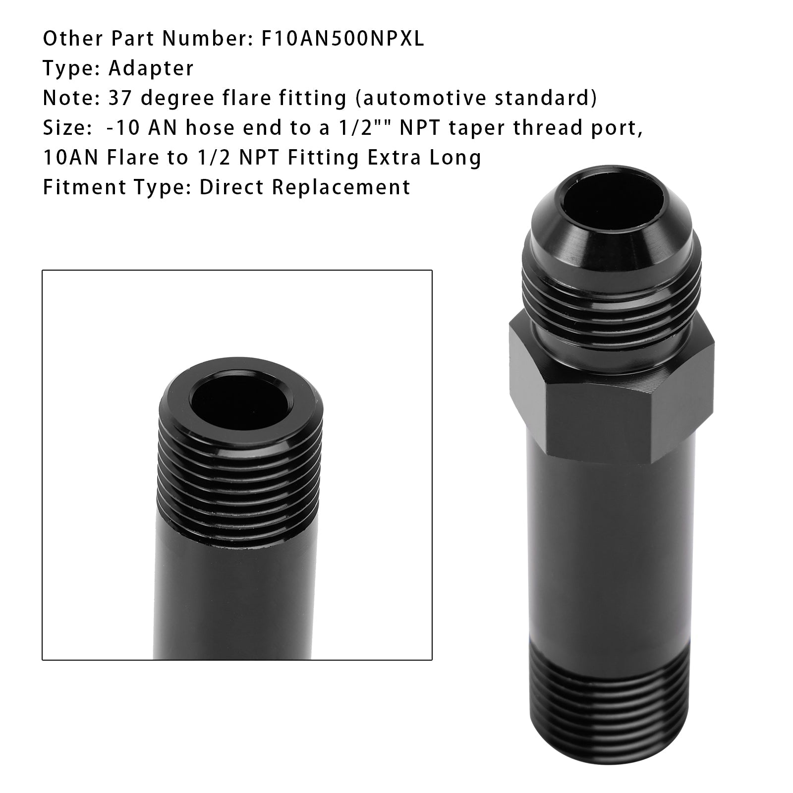 Straight -10AN Flare Male to 1/2" NPT Taper Pipe Turbo Drain Adapter Fitting