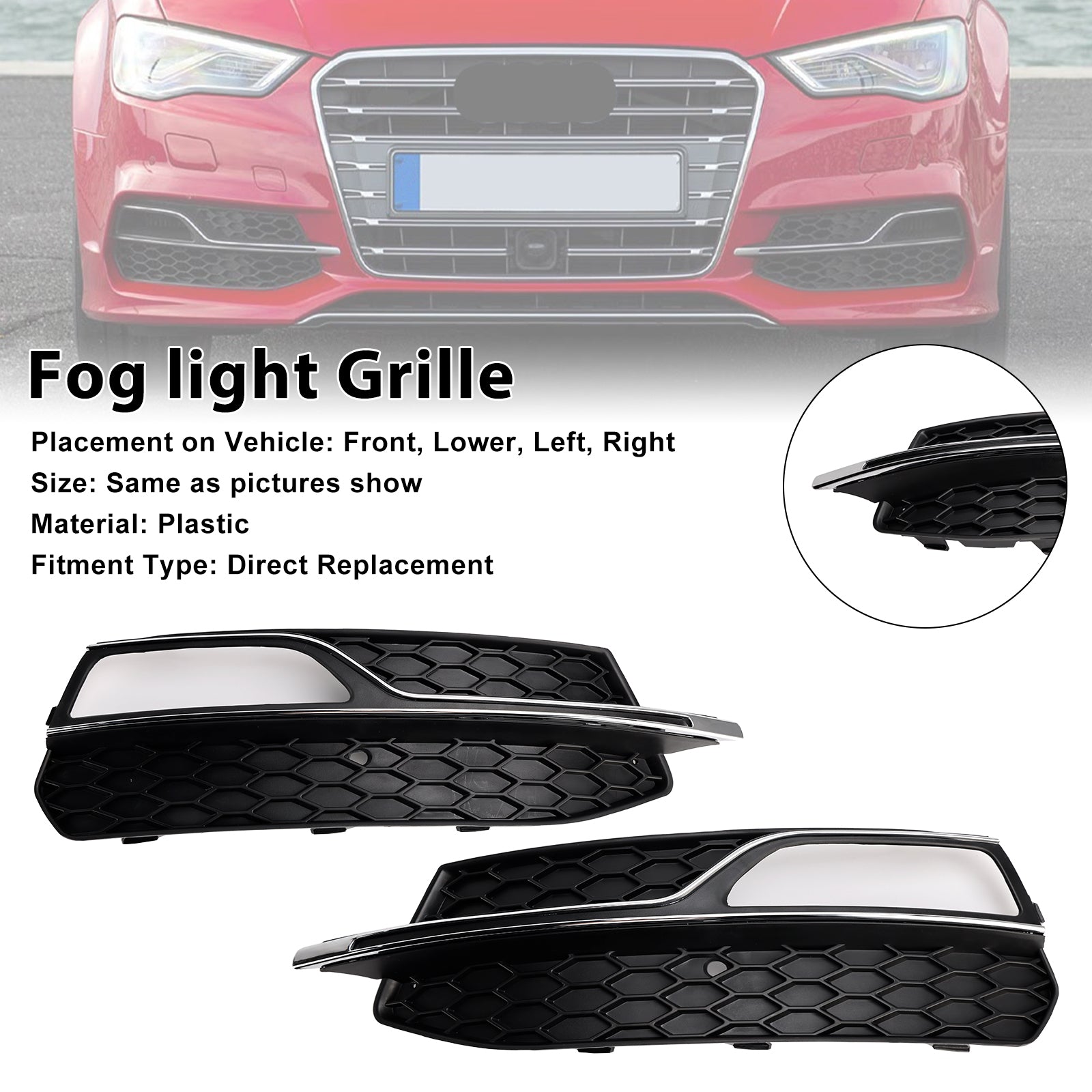 2013-2016 AUDI A3 S-Line S3 Front Lower Bumper Fog Light Cover Grille