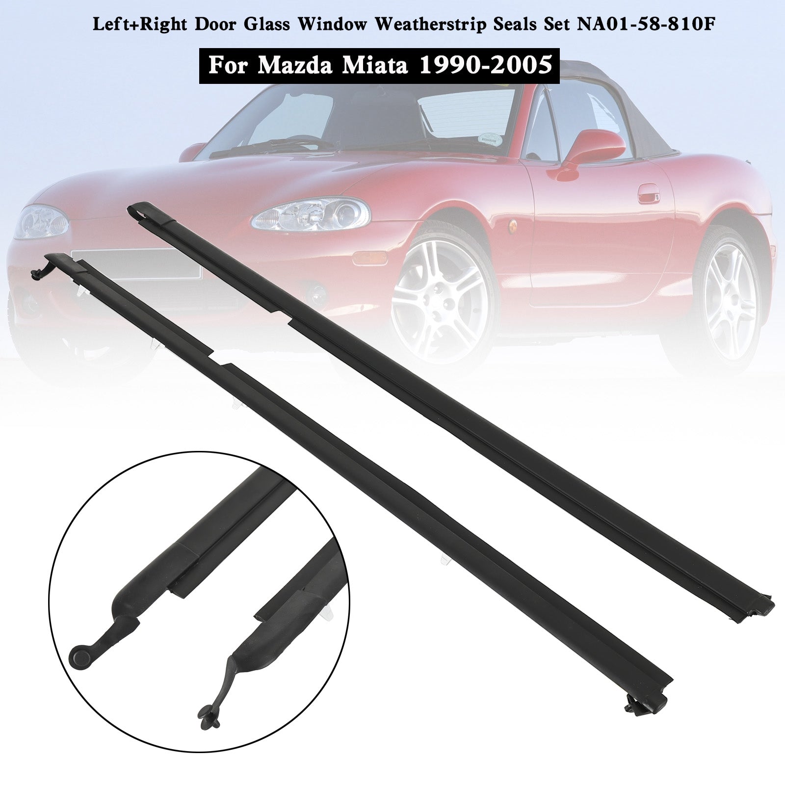 1990-2005 Mazda Miata L+R Door Glass Window Weatherstrip Seals Set NA01-58-810F Generic