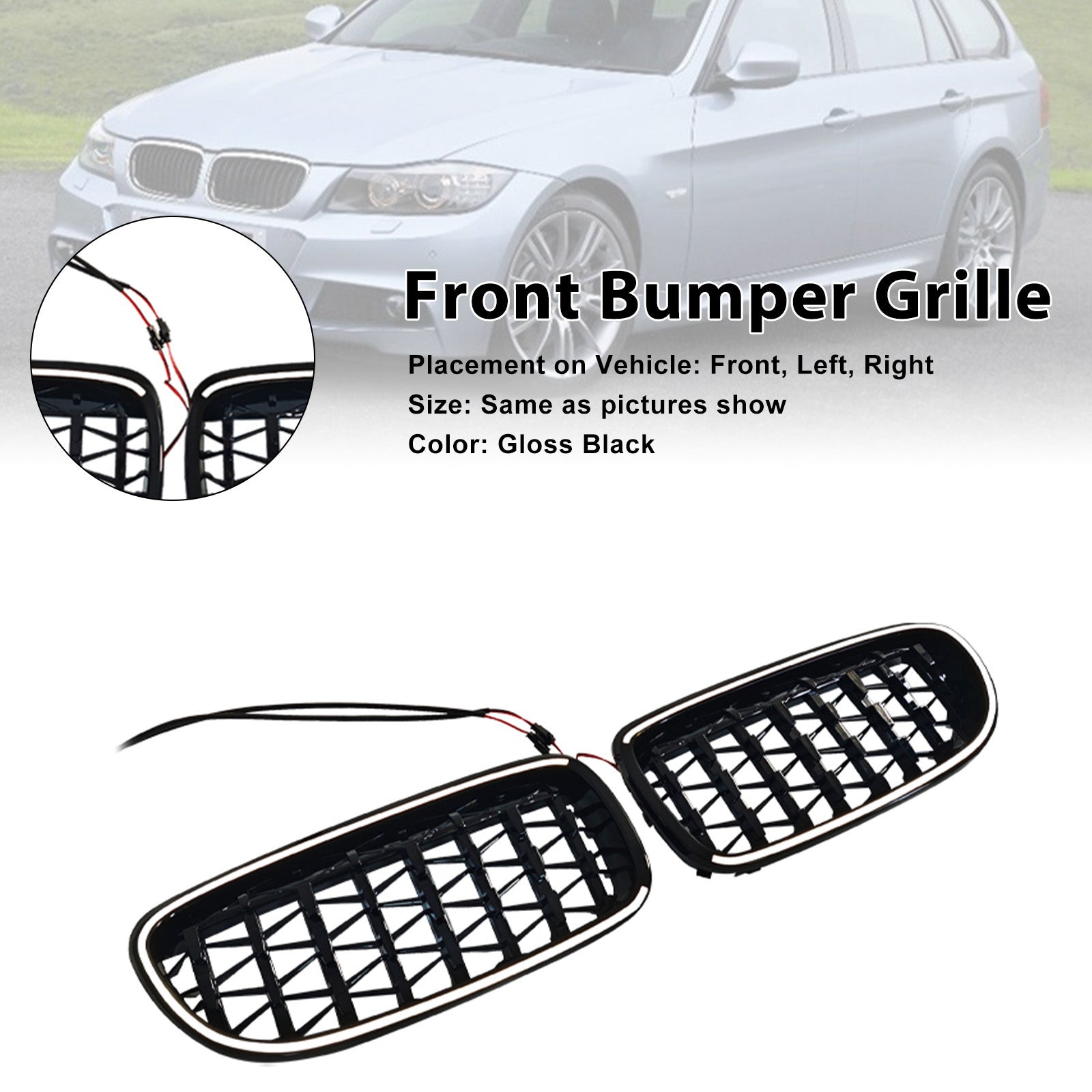 2009-2011 Fit BMW 3 Series E90/E91 LCI Diamond Front Kidney Grill Grille