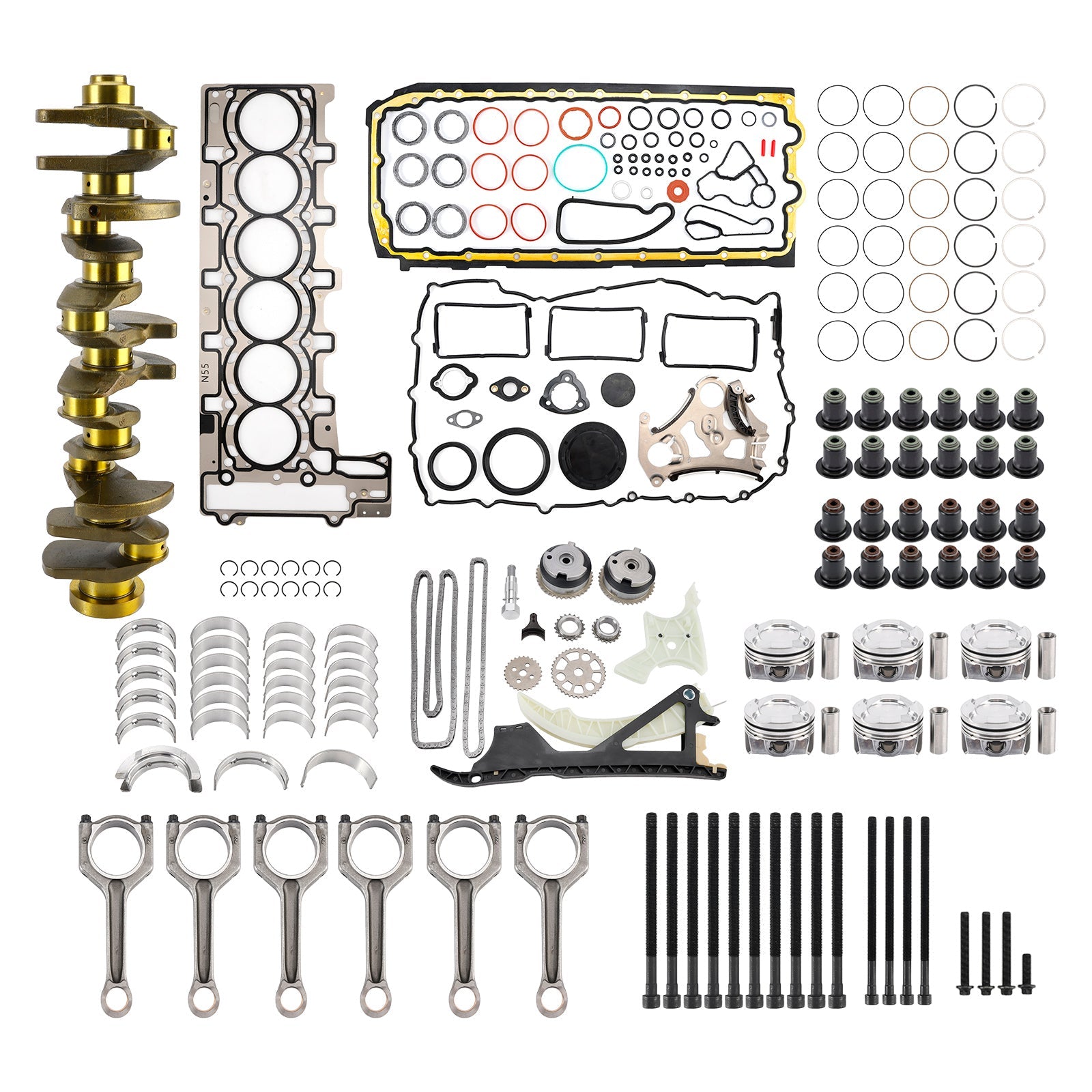 2011-2017 BMW 535i F10 F11 N55 3.0L Engine Rebuild Pistons Gaskets Kit Crankshaft Rods Timing Set 11212163665