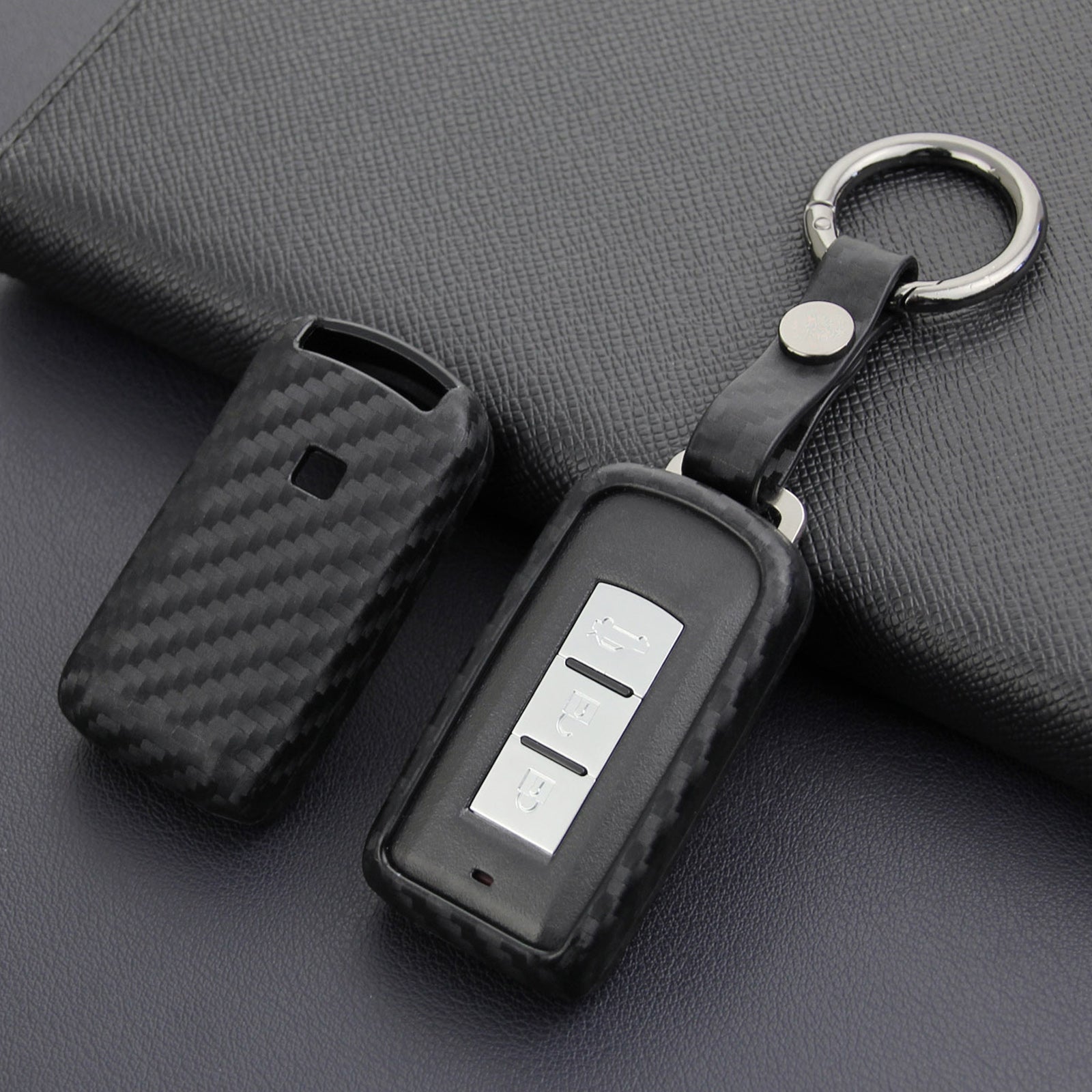 Leather Silicone Car Key Case Cover With Buckle For Mitsubishi