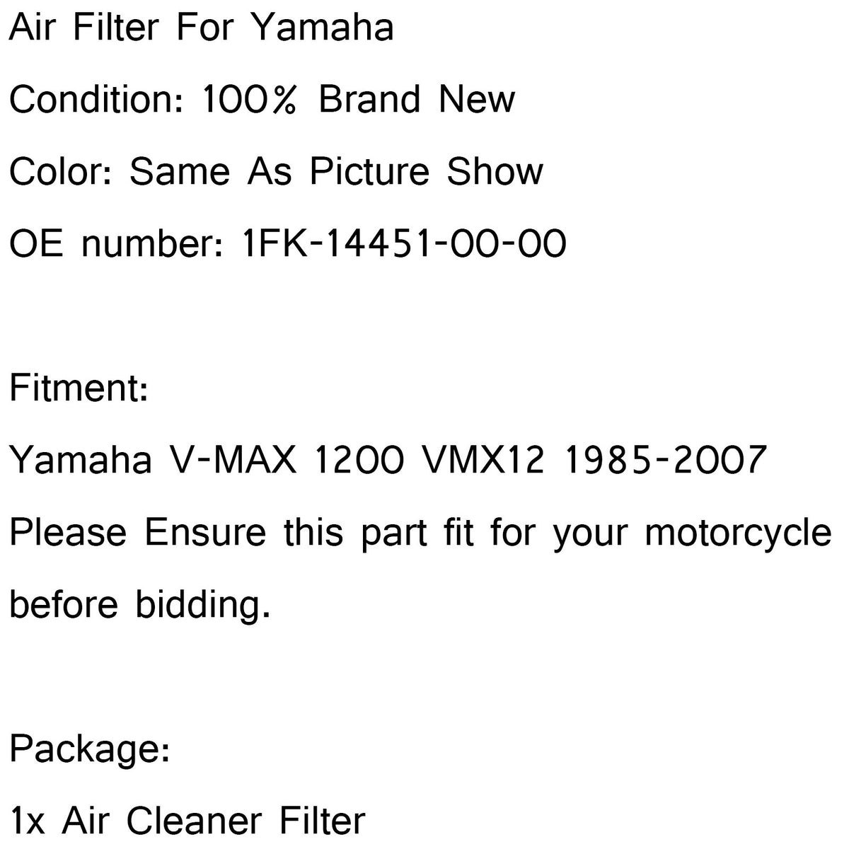 Air Filter Cleaner Fit for Yamaha V-MAX Vmax 1200 VMX1200 85-07 1FK-14451-00