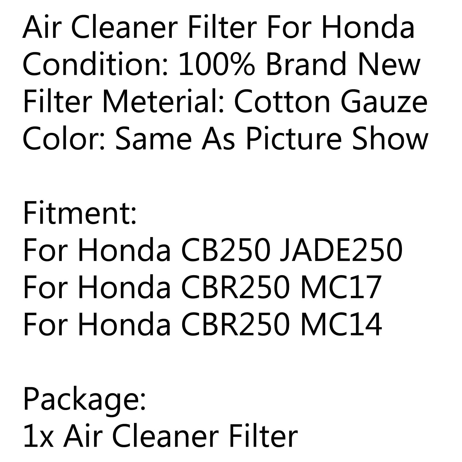 Air Filter Cleaner Fit for Honda CBR250 MC14 MC17 1986-1987 CB250F Jade 1991 Generic