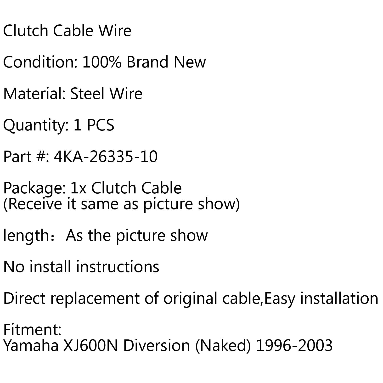 Clutch Cable Replacement 4KA-26335-10 For Yamaha XJ600N Diversion (Naked) 96-03 Generic