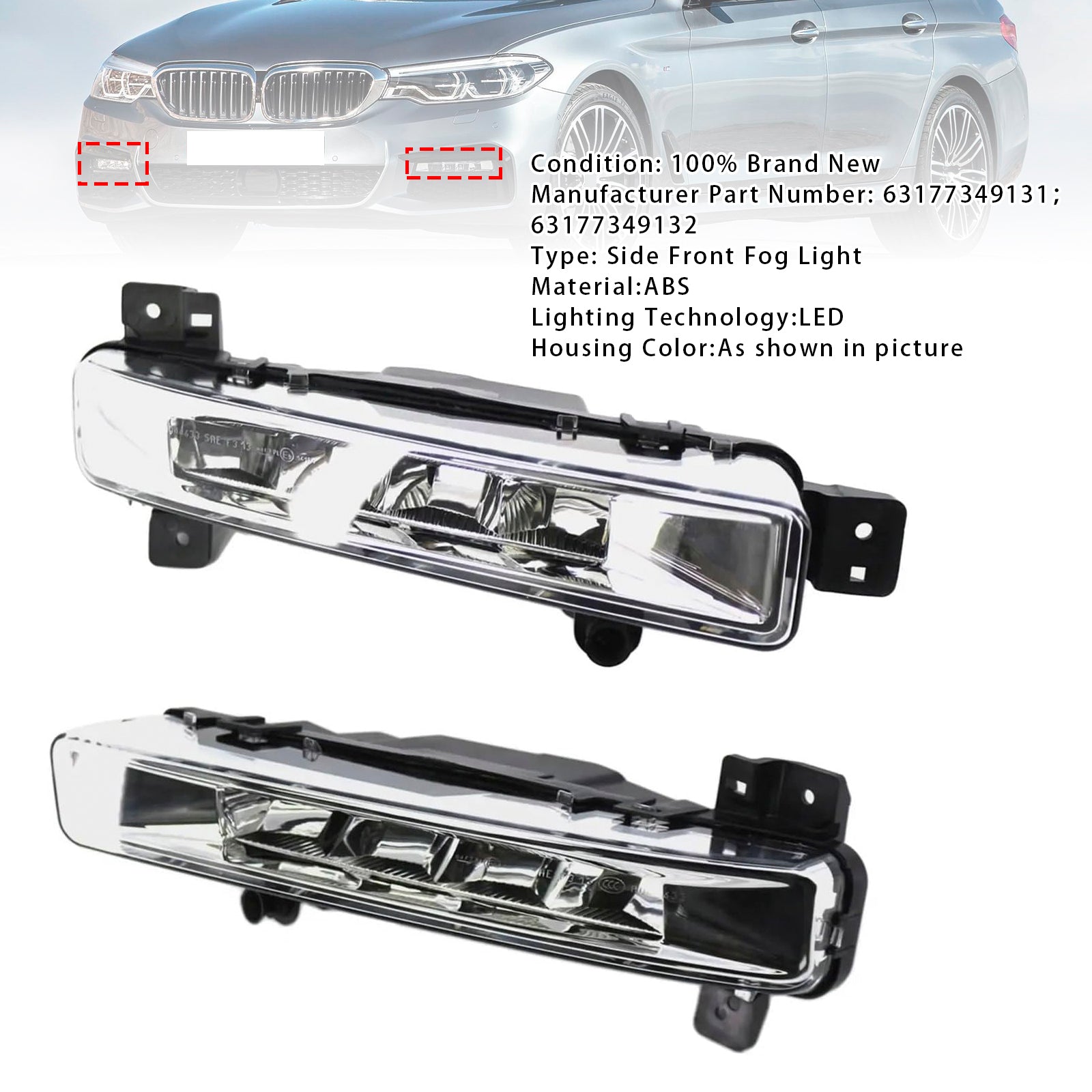 2009-2015 BMW X1 E84 Pair Front Fog Light Without Bulb 63172993526
