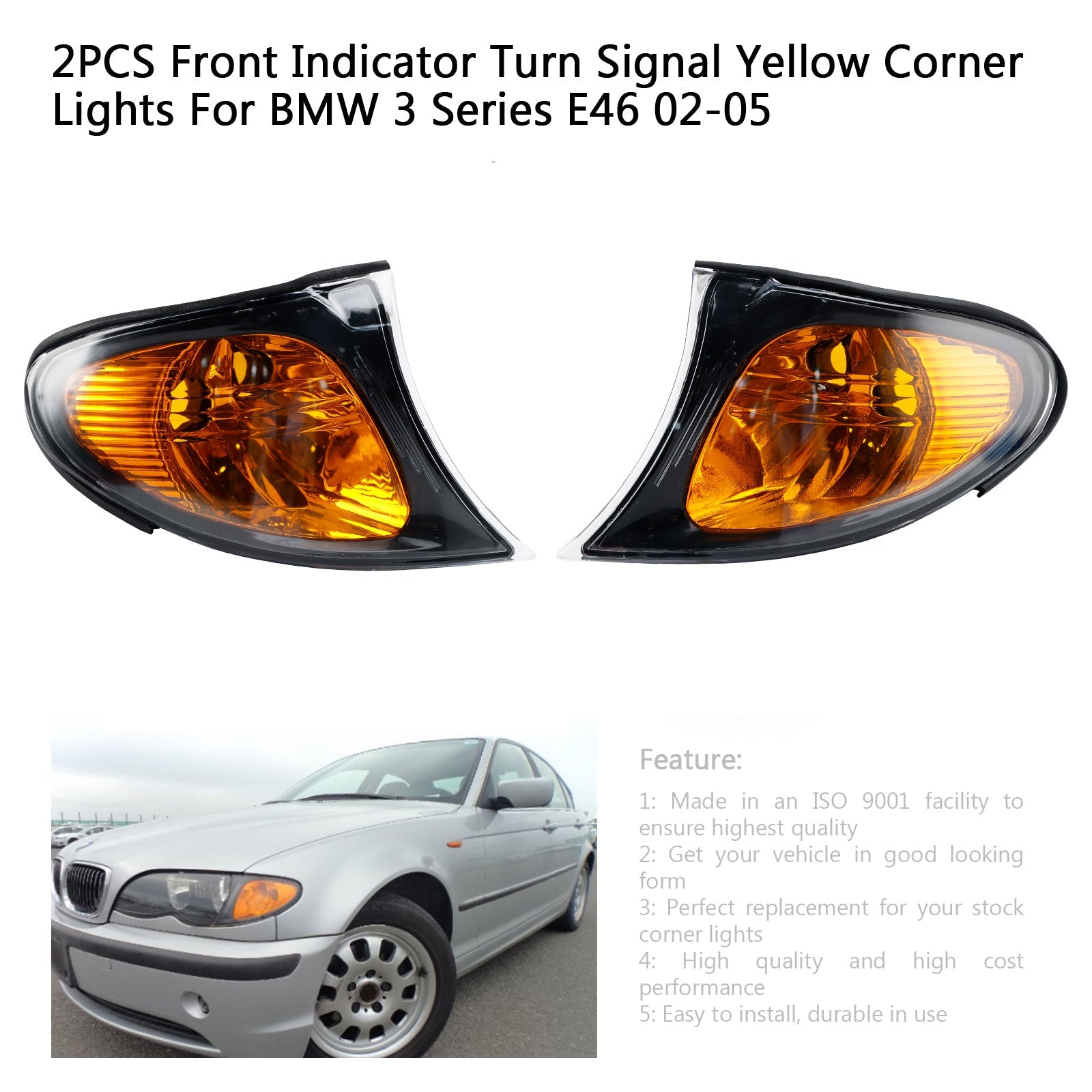 Front Indicator Turn Signal Yellow Corner Lights For BMW 3 Series E46 02-05 Generic