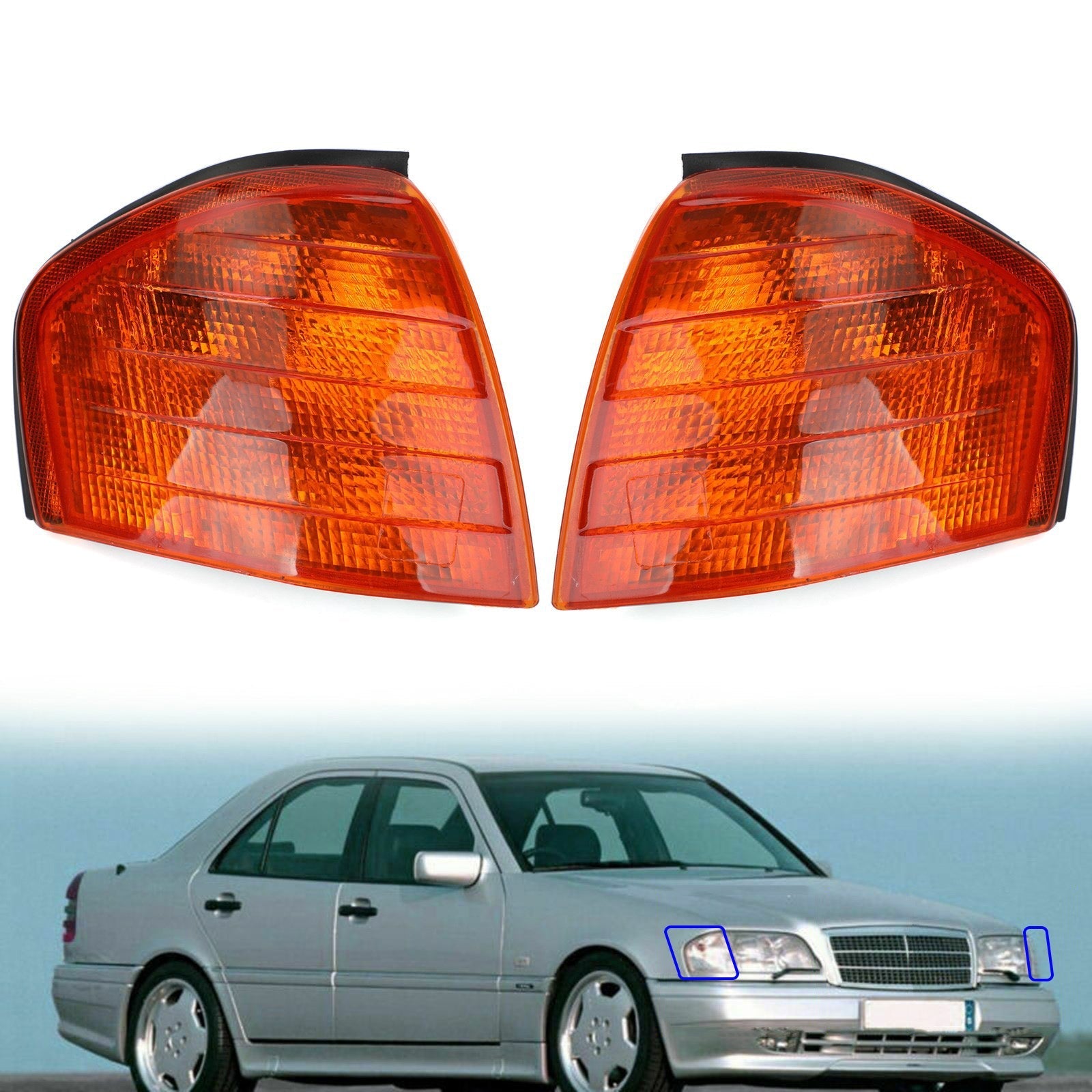 1994-2000 Benz C Class W202 Left/Right Corner Lights Turn Signal Lamps Generic