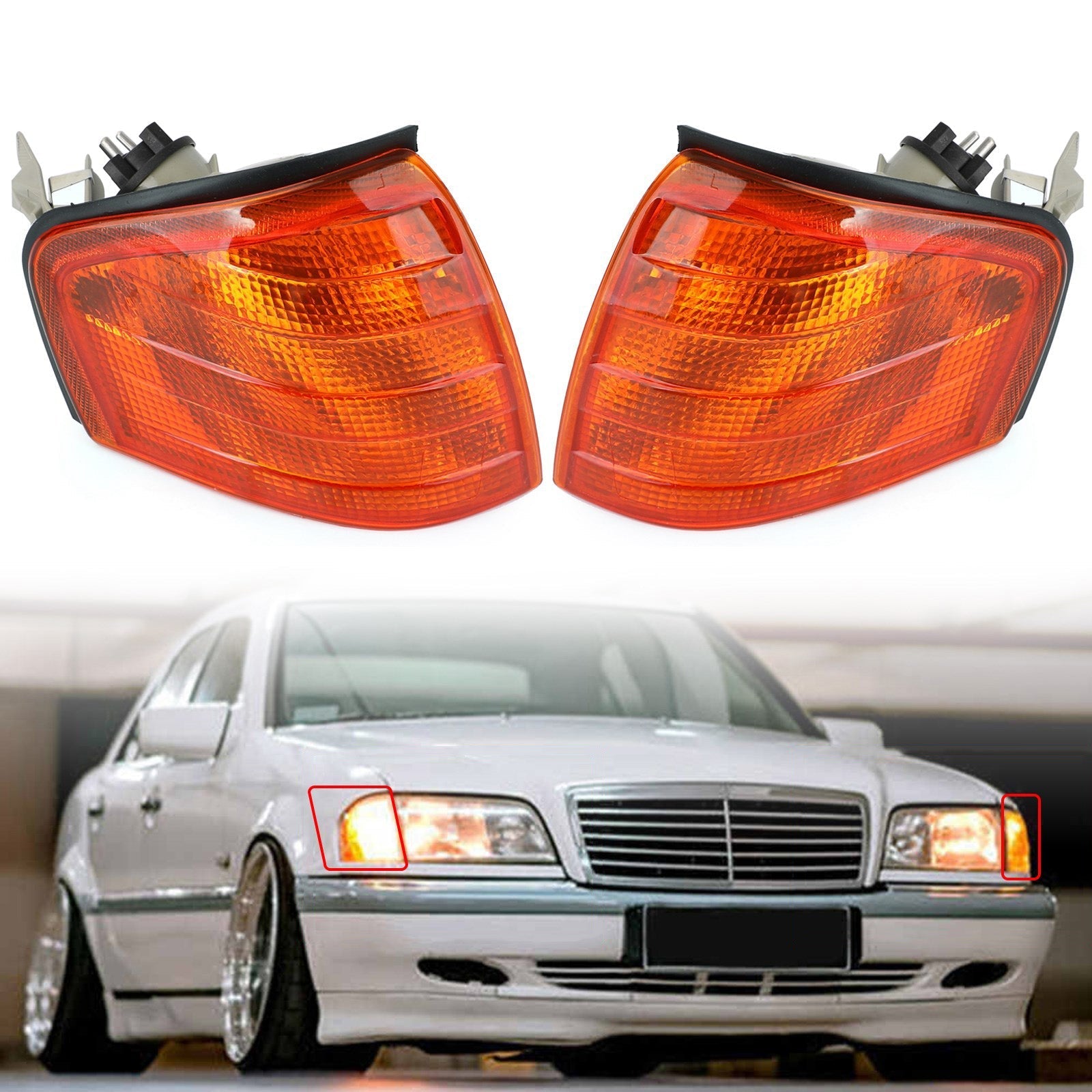 1994-2000 Benz C Class W202 Left/Right Corner Lights Turn Signal Lamps Generic