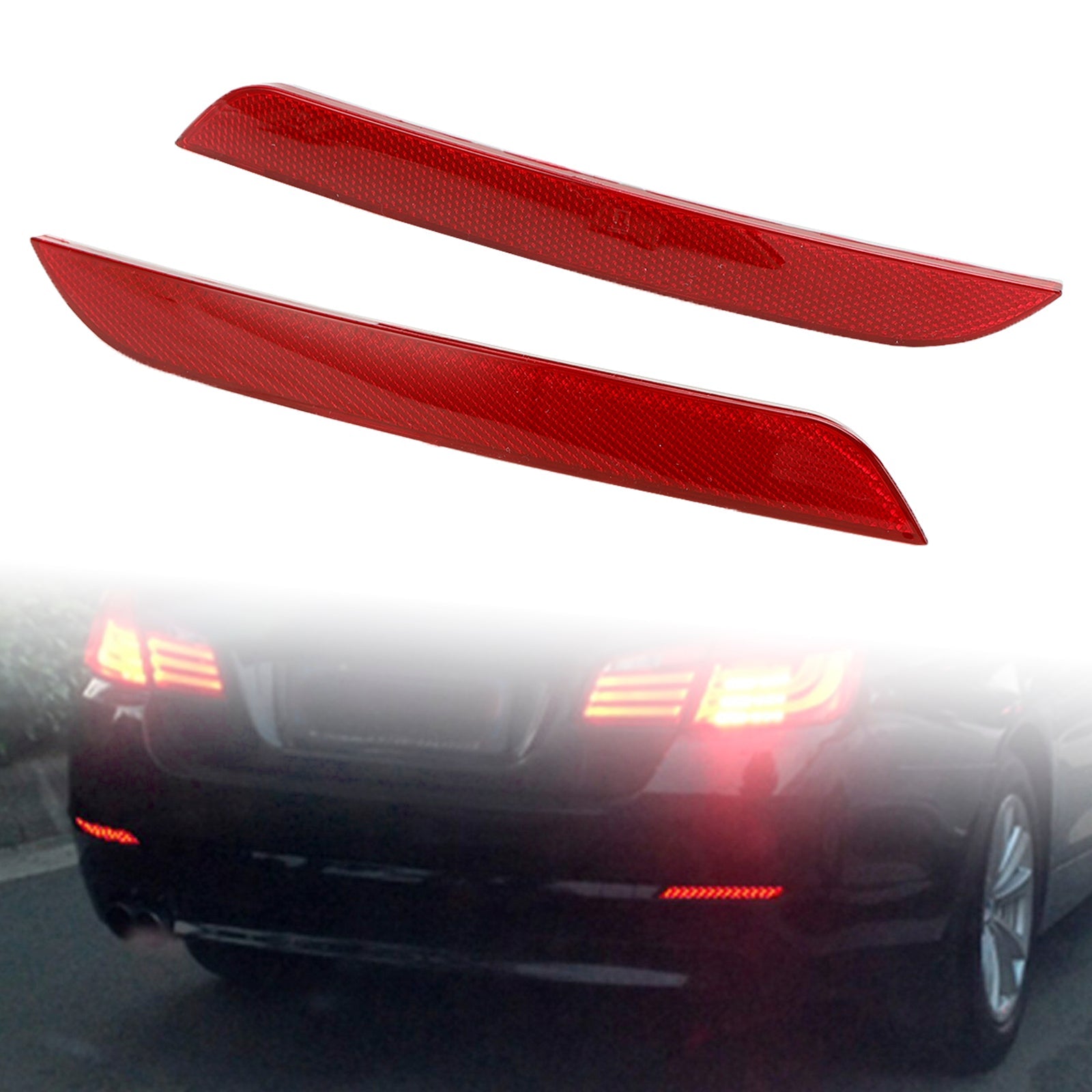 2010-2013 BMW 5-Series F10 F18 Tail Fog Lamps Light Rear Bumper Reflector Pair 63147203237 63147203238 Generic