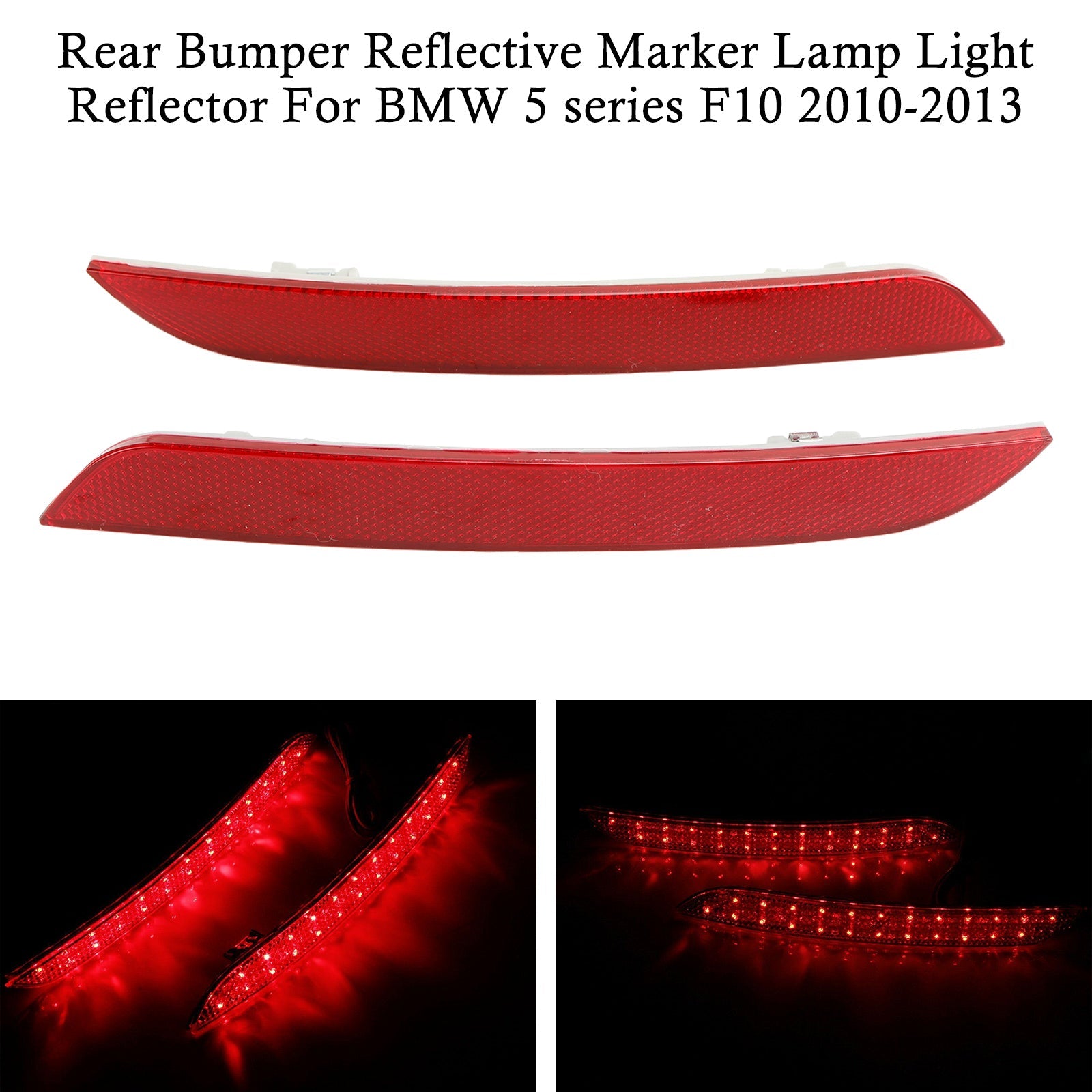 2010-2013 BMW 5-Series F10 F18 Tail Fog Lamps Light Rear Bumper Reflector Pair 63147203237 63147203238 Generic