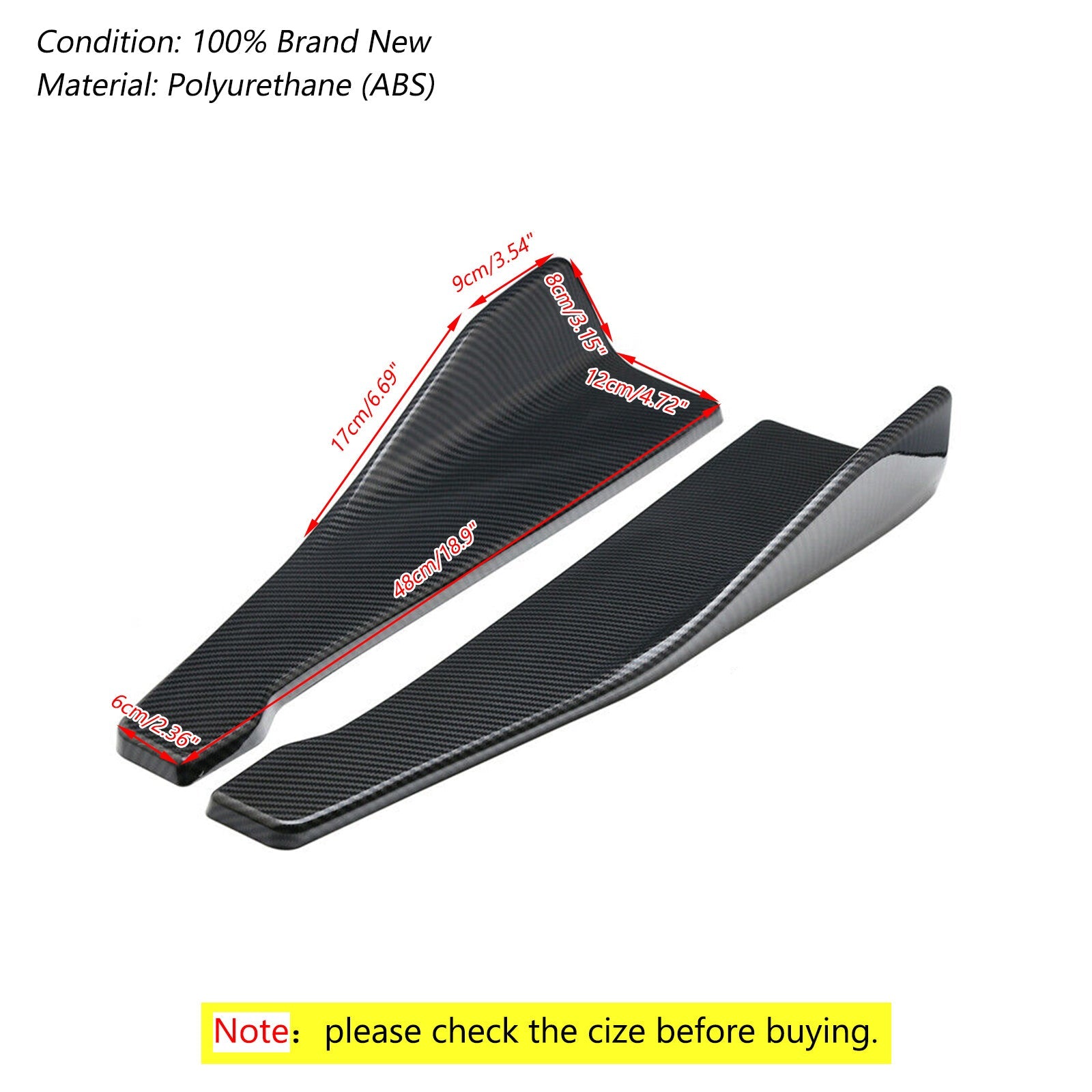 48cm Skirt Spoiler Rear Lip/Side Extension Rocker Splitters Winglet Wings Carbon Generic