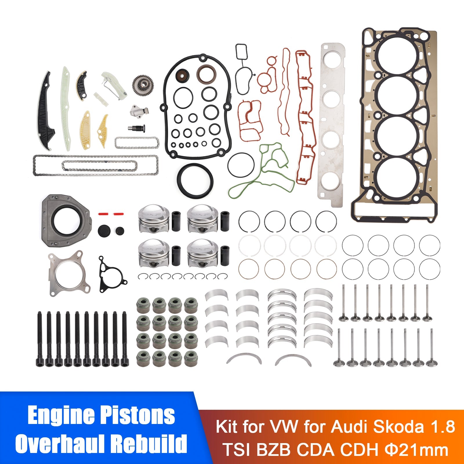2008-2011 VOLKSWAGEN Passat CC 1.8 TSI BZB CDAA CDAB Engine Pistons Overhaul Rebuild Kit 06H107065CP 06H109509Q