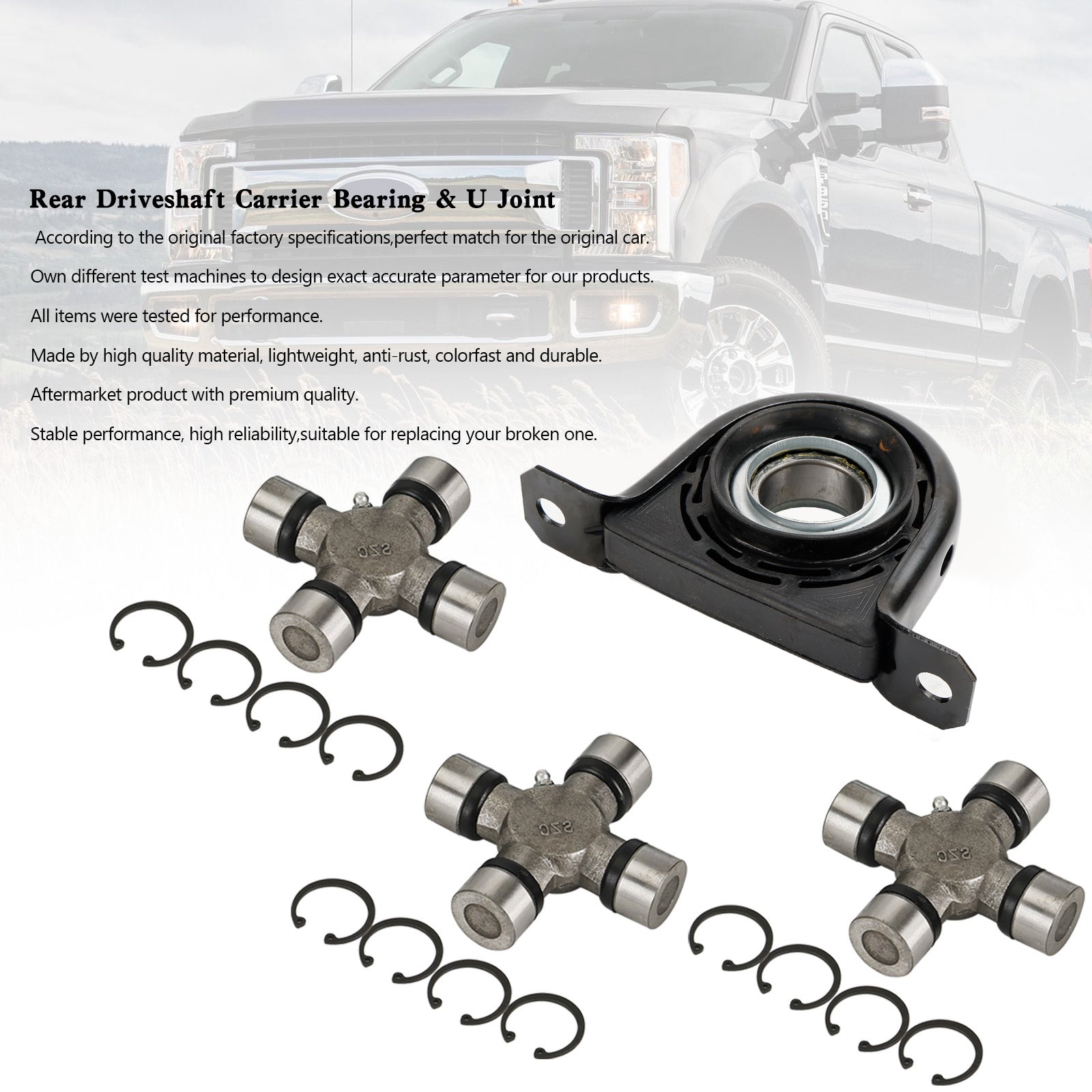 1999-2010 Ford F250 F350 Superduty 4WD Driveshaft Carrier Bearing and U Joint Kit RBU5-160X3-B Generic