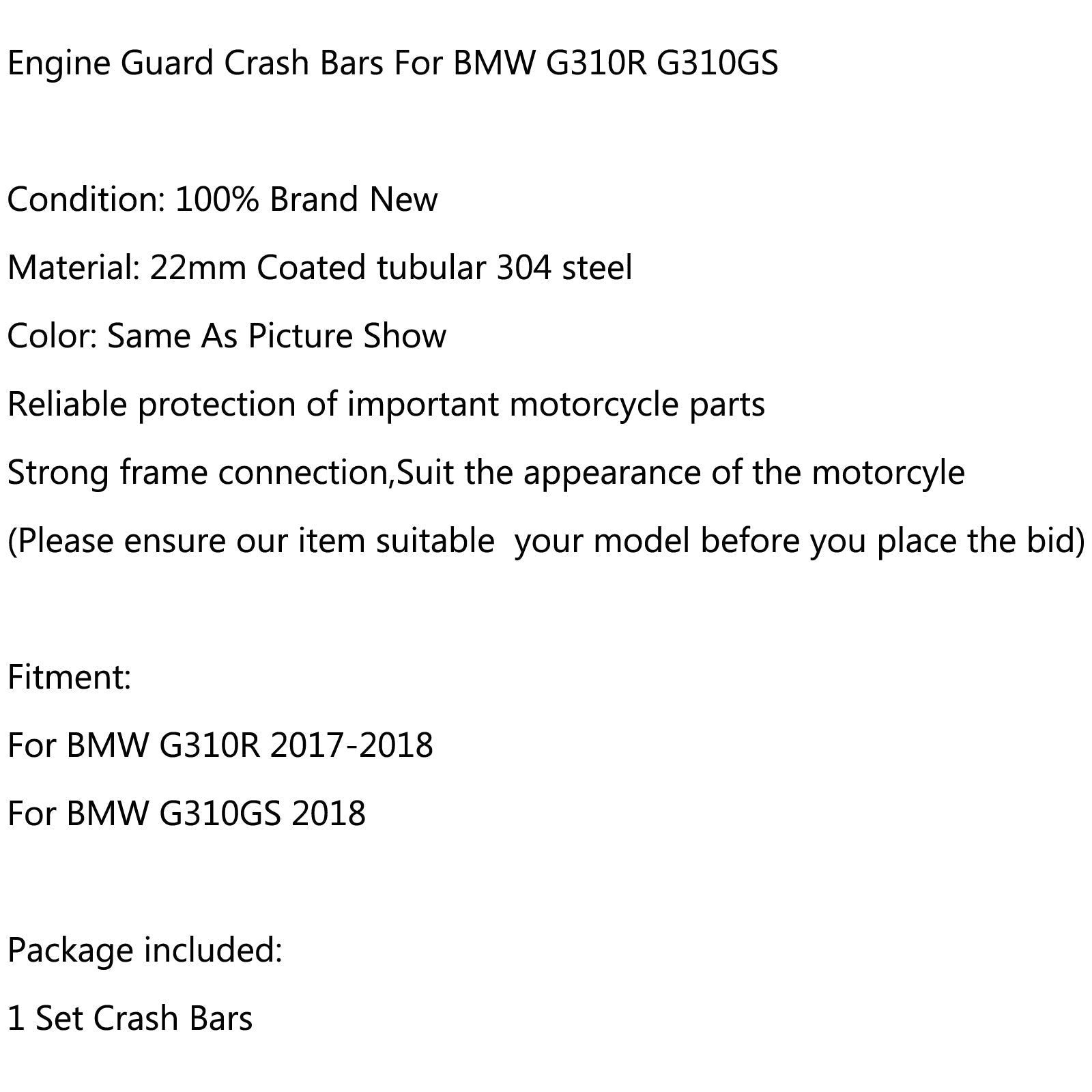 2018 BMW G310GS Motorcycle Crash Bar Engine Guard Frame Protector Bumper Generic