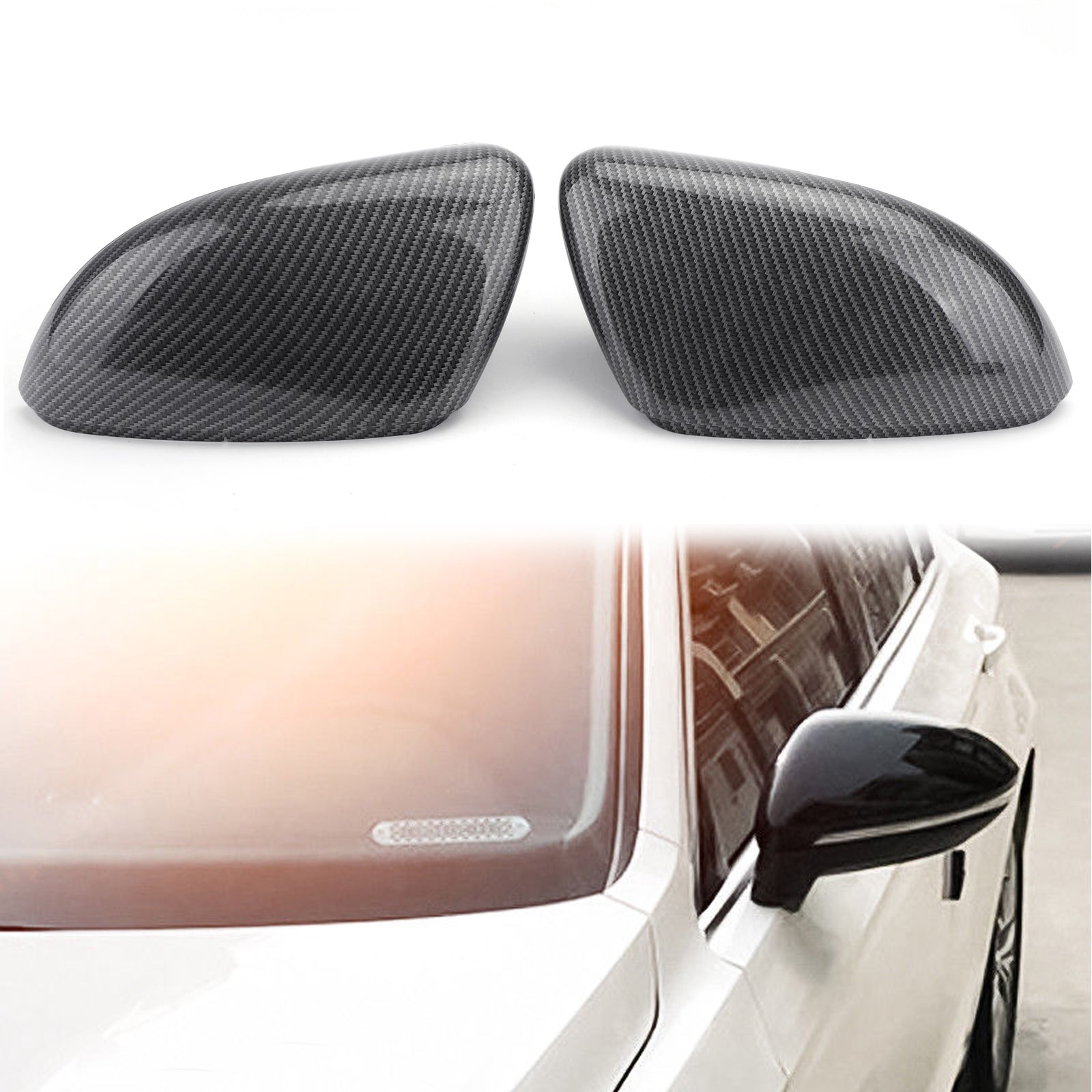 Pair Side Mirror Cover Cap Replacement for VW Golf MK6 2010-2013 Carbon