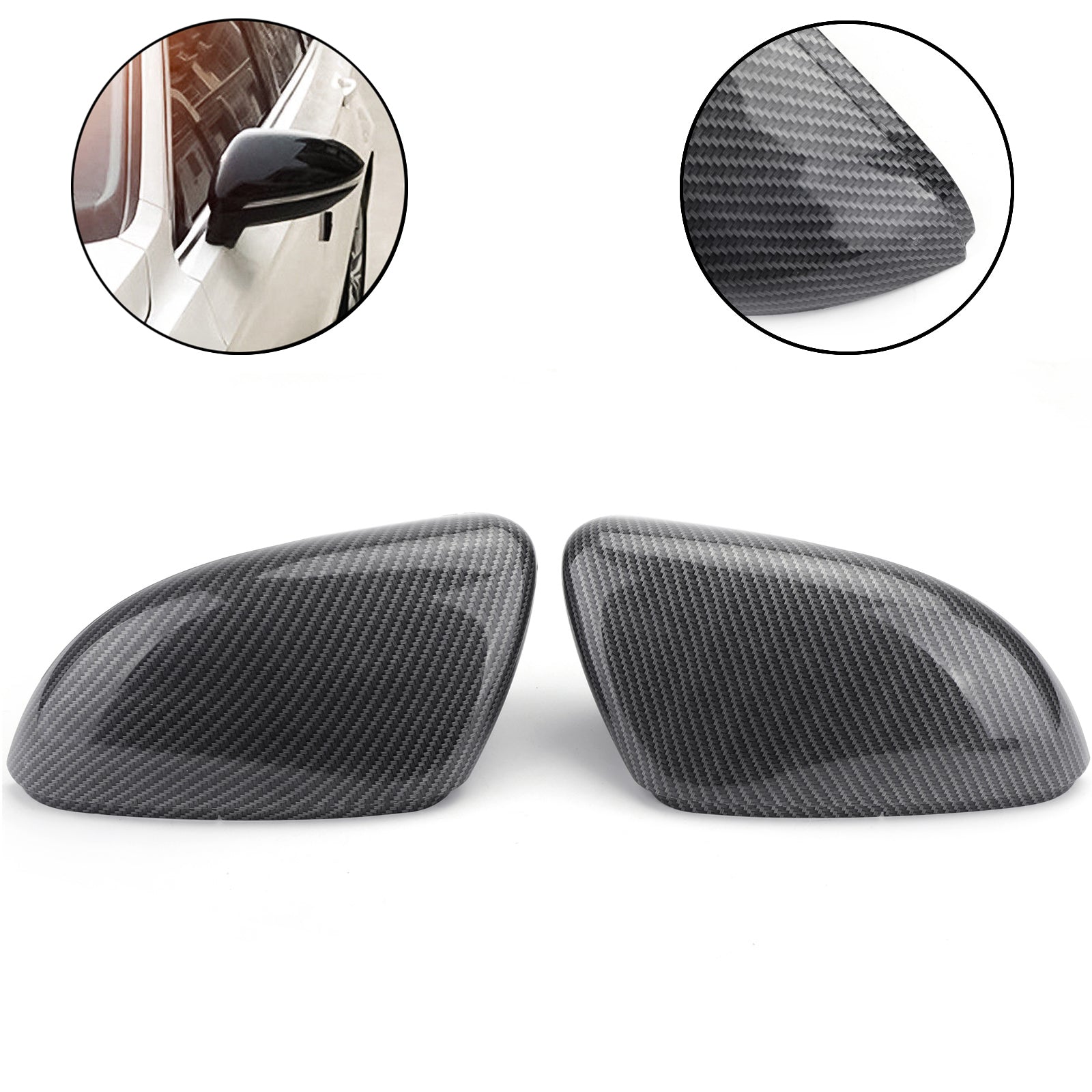 Pair Side Mirror Cover Cap Replacement for VW Golf MK6 2010-2013 Carbon